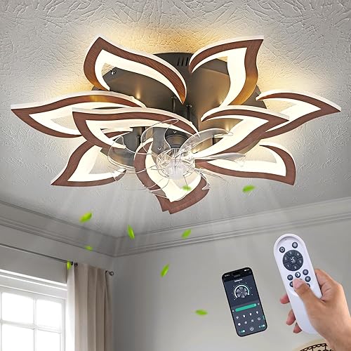 Yfrest Ventilador de techo moderno con luces, ventilador de techo de montaje empotrado con control remoto, ventilador de techo de perfil bajo con 3