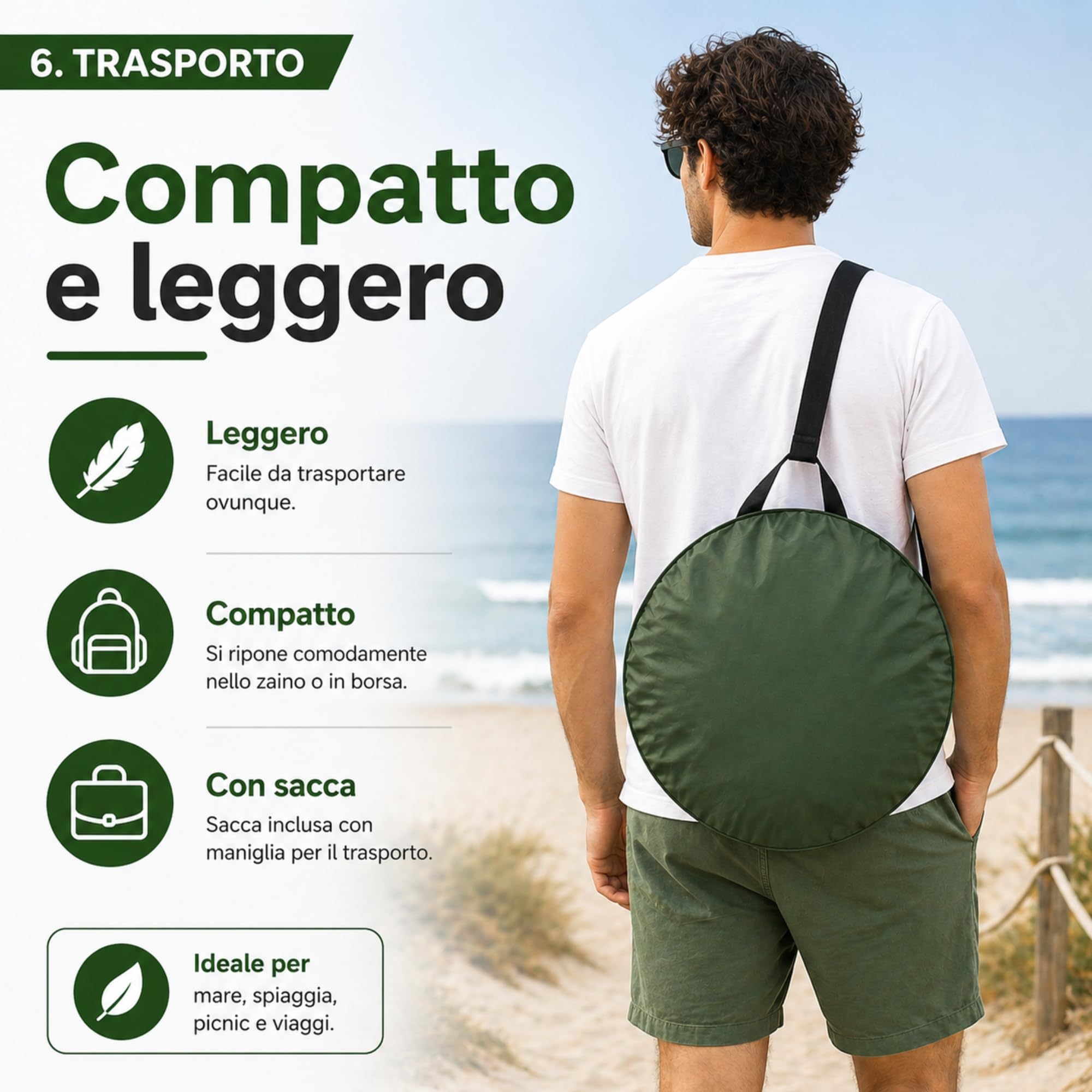 Stuoia Spiaggia con Parasole Impermeabile Richiudibile Pop Up per Mare con Borsa Fair