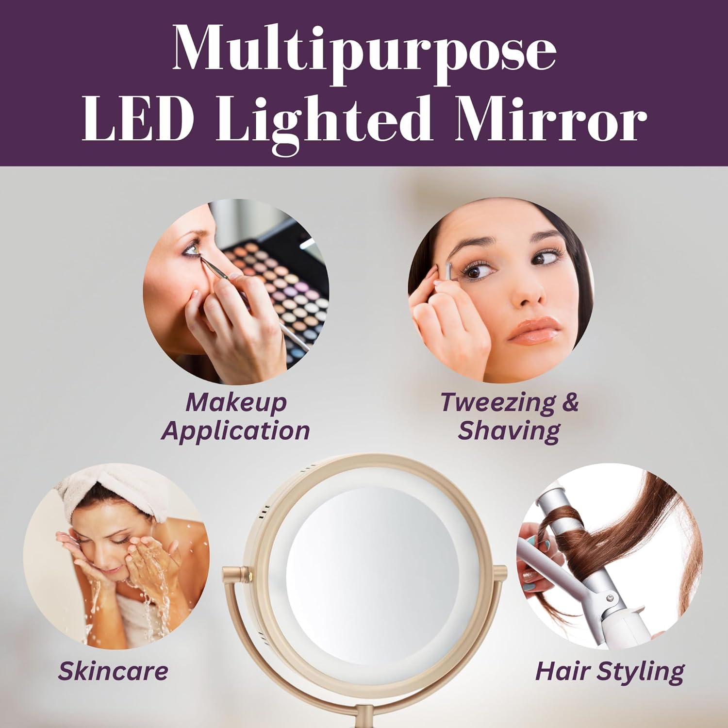 JERDON Lighted Makeup Mirror - 6X Magnifying Tabletop Vanity Mirror for Precision Makeup, Tweezing & Grooming - 8" Soft Gold Finish, 360° Swivel - Model HL856BC