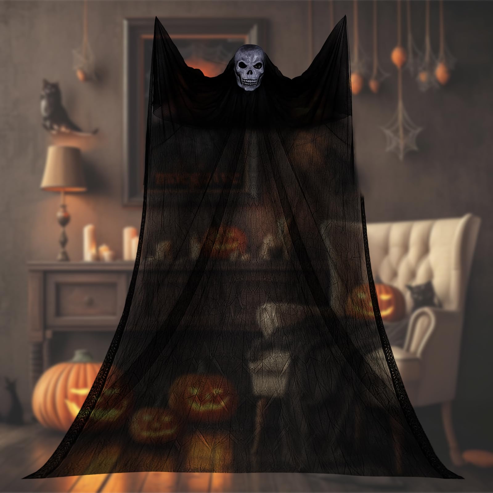 Wisząca dekoracja Halloween na zewnątrz, rekwizyt nawiedzony dom dekor, 3,5 * 1,8M duch dekoracja Halloween, zasłona ducha Halloween, na szkielet latającego ducha Halloween straszna dekoracja