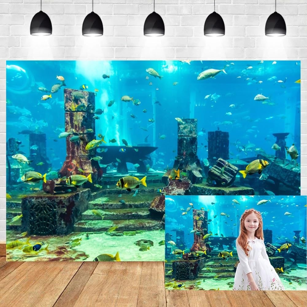 4,5x2,5m Glasfischbecken Hintergrund Unterwasserwelt Tiere Aquarium Fotografie Hintergrund Antike Unterwasserstätt Säule Tropische Fische Hintergrund Haustier Unterwasser Biotop Dekoration