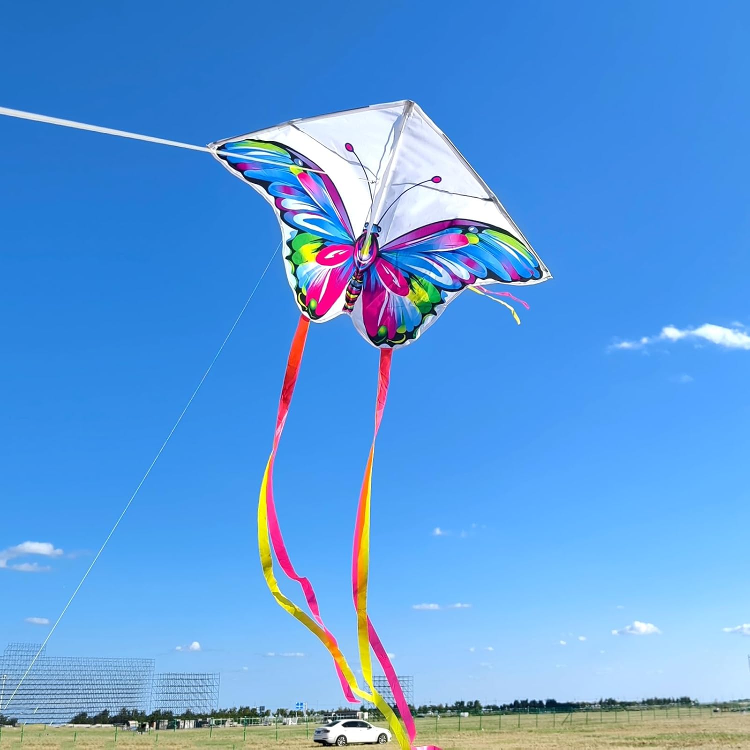 Simxkai Butterfly Kite for Kids & Adults, Easy to Fly Blue Big Kite for Beginners, Line Handle Included (1Pack 2Pack)