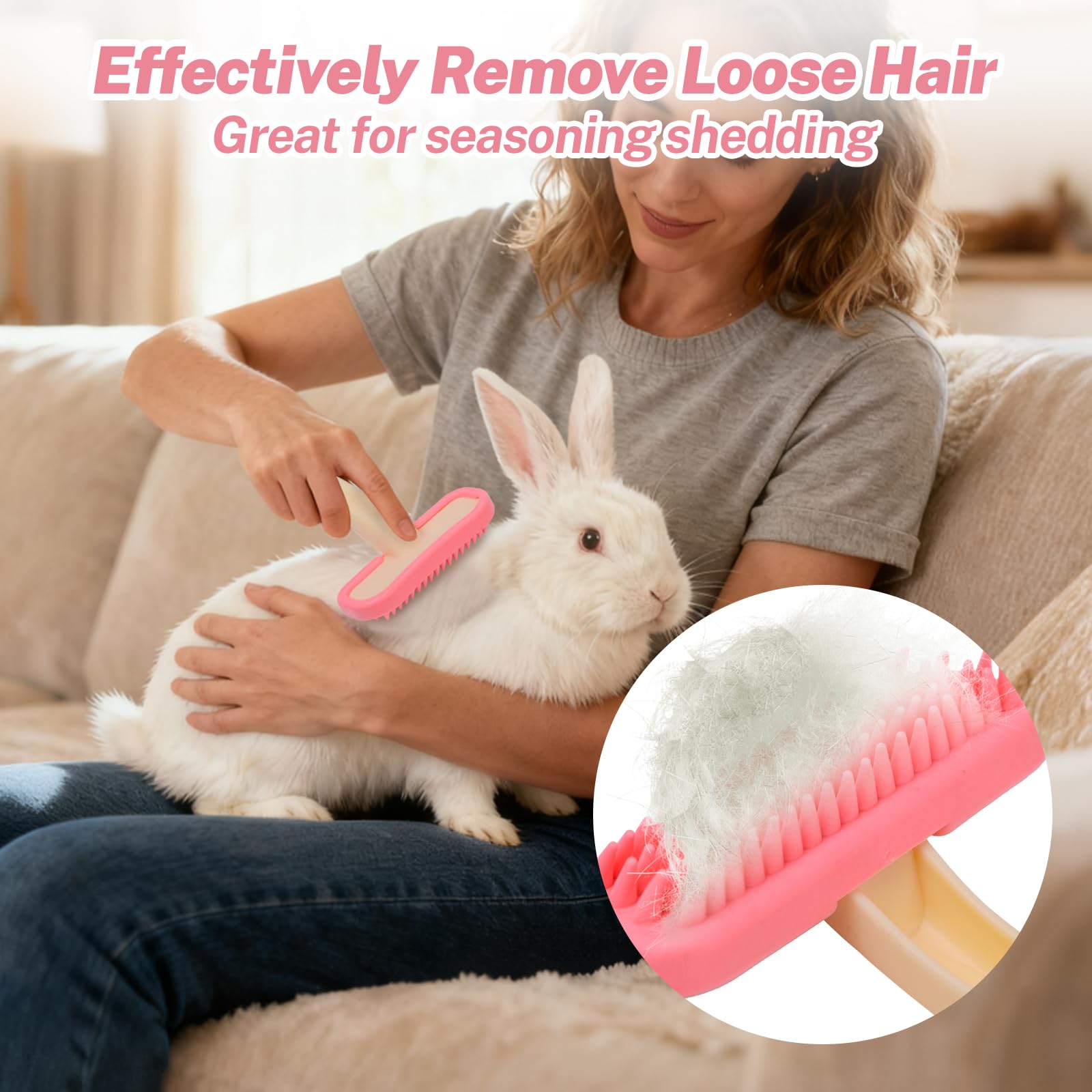 Bunny Brush, Soft Silicone Small Animal Brush, Short Hair Dog Brush - Removes Loose Fur, Detangles & Massages for Rabbits, Chinchillas, Kittens & Puppies During Shedding Season or Bath Time - image 3