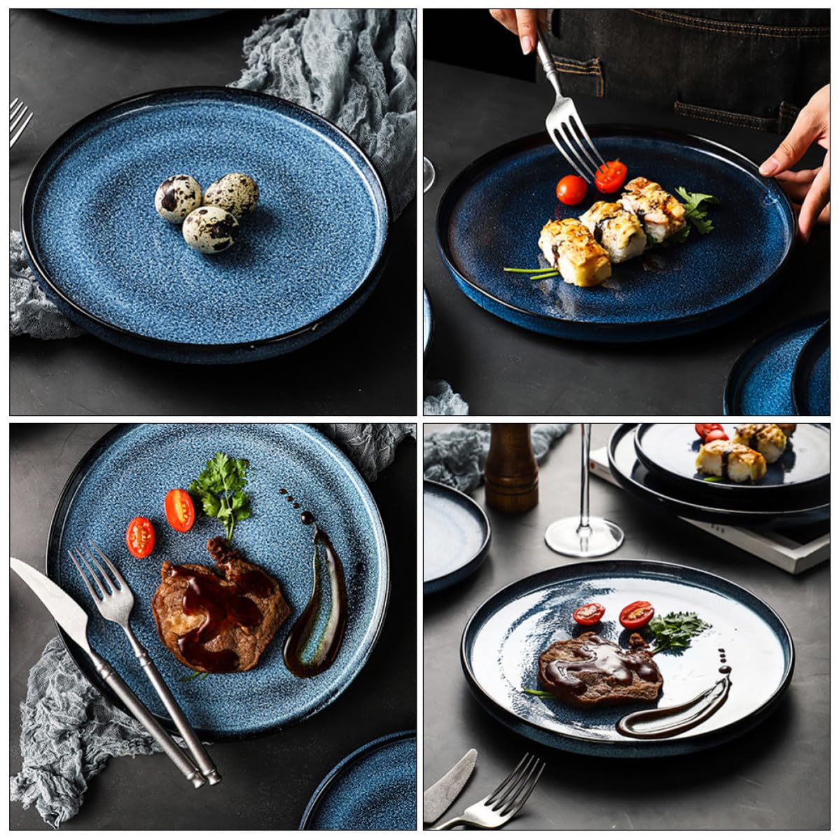 Zerodeko Plato Redondo de Cerámica Azul Borde para Carne y Aperitivos | Acabado Decorativo, Diseño Elegante, Superficie Lisa, Uso Multiusos para Mesa y Servicio Familiar
