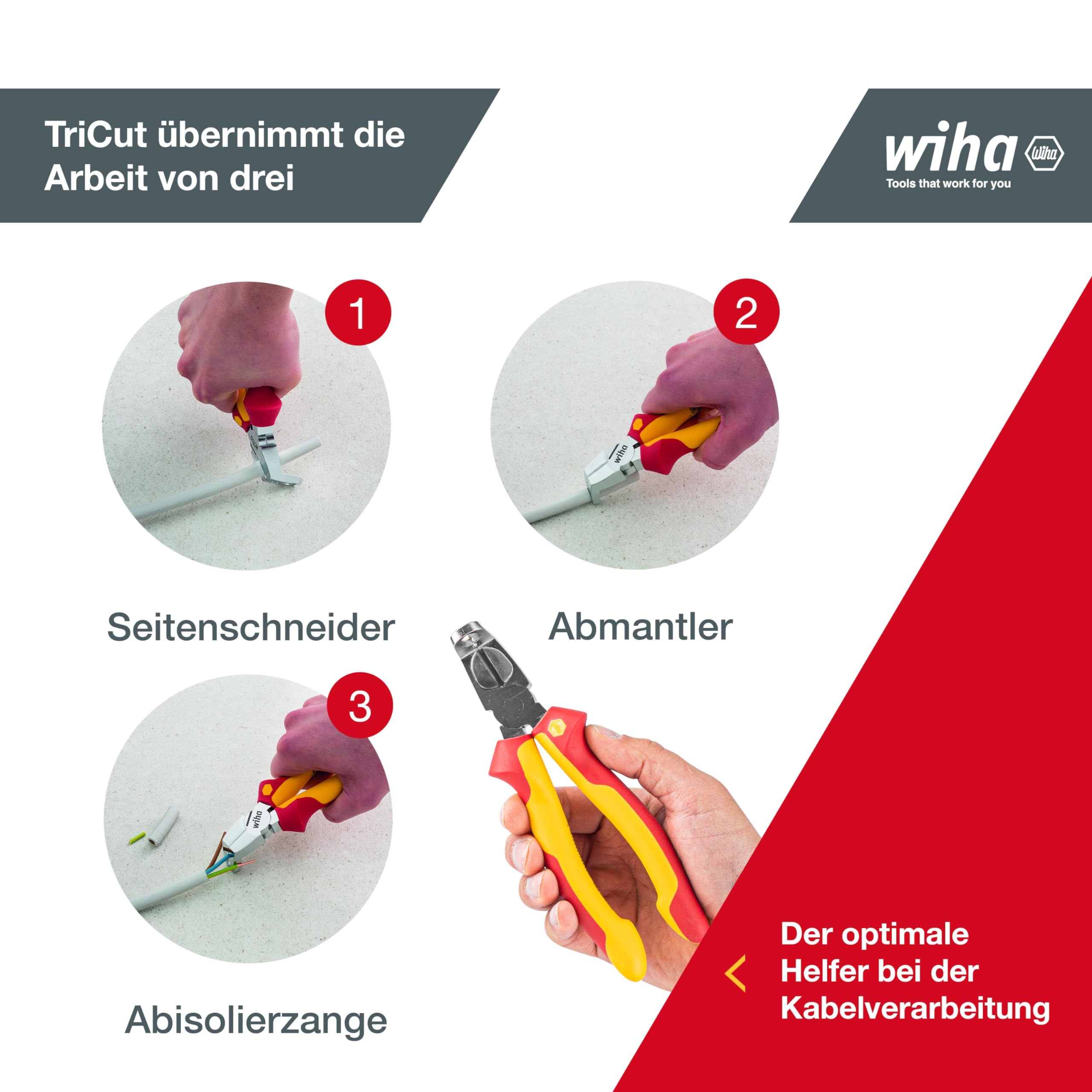 Wiha TriCut electric VDE Seitenschneider Abisolierzange Abmanteln Elektrikerzange 170 mm