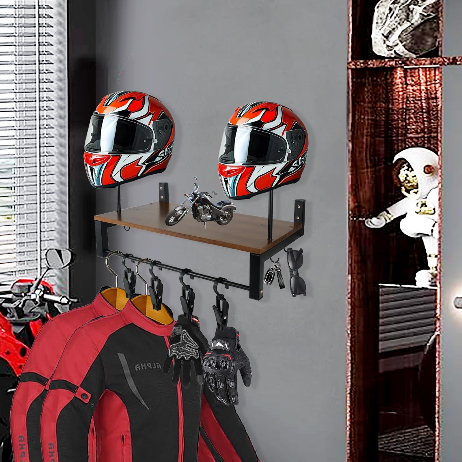 Butifooy Motorcycle Helmet Holder Wall Mount, Double Helmet Wall Mount Plate Rack Display Storage Rack with Motorcycle Accessories Helmet Rack Wall Mount for Football Motorcycle