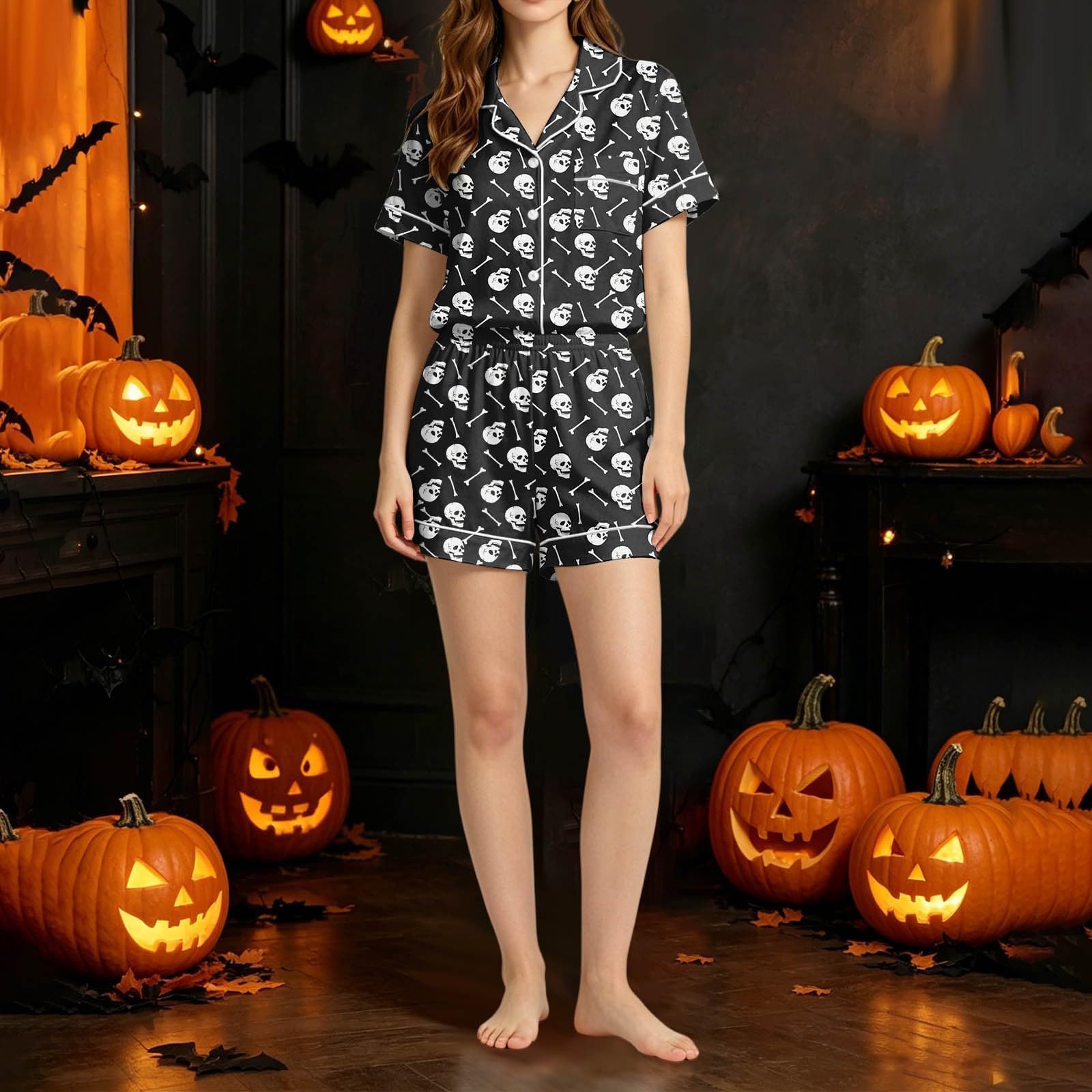 Generisch Pigiama da donna a maniche corte per Halloween