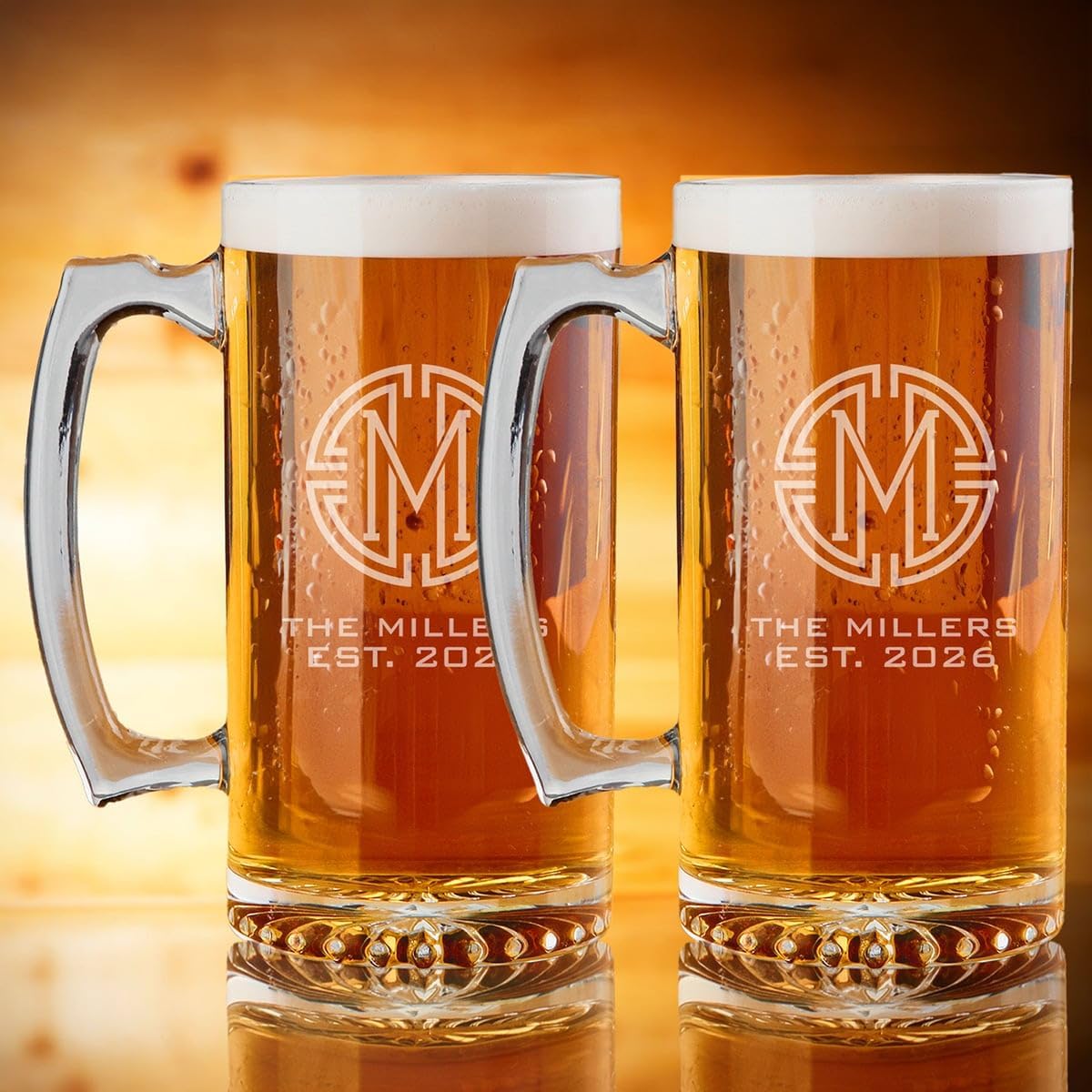 Bosworth Custom Beer Mugs, Set of 2 - Engraved Mugs for Beer Lovers, Perfect for Groomsmen