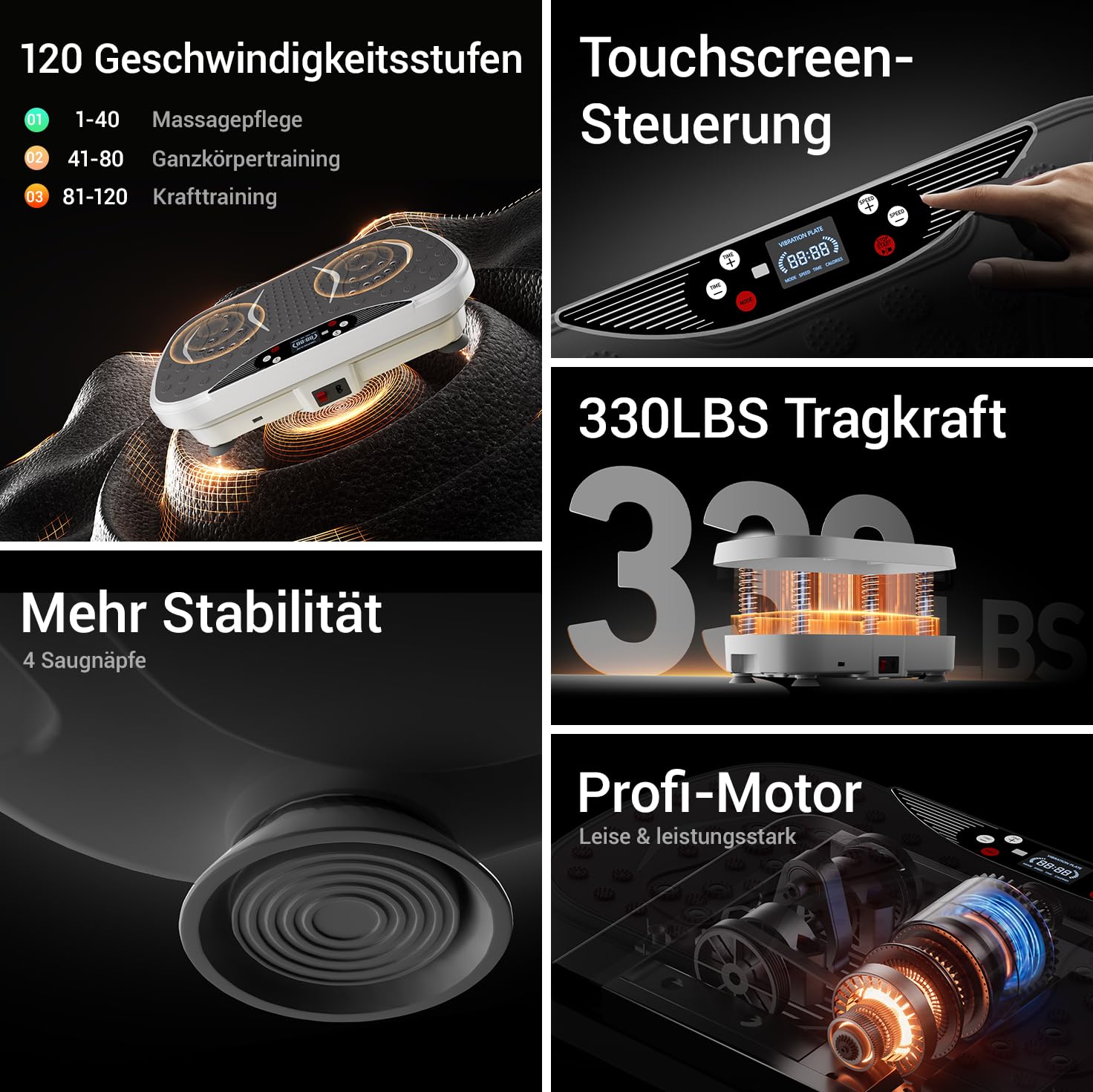 UMAY Vibrationsplatte mit Widerstandsbändern, 99 Stufen Vibrationsplatte+9 voreingestellte Programme + 3 Schnellmodi, Leistungsstarke Vibrationsplattform für Ganzkörpertraining