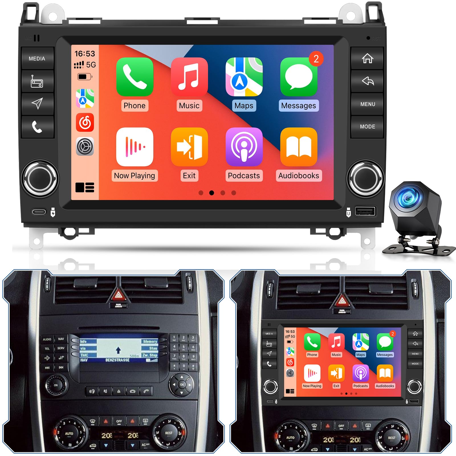 4+128GB Autoradio Android per Mercedes Classe A/B/V & Sprinter W906 W169 W245 B200 Vito Viano W639, Aggiornamento Radio Aftermarket con CarPlay, Android Auto, GPS, WiFi, Telecamera Posteriore