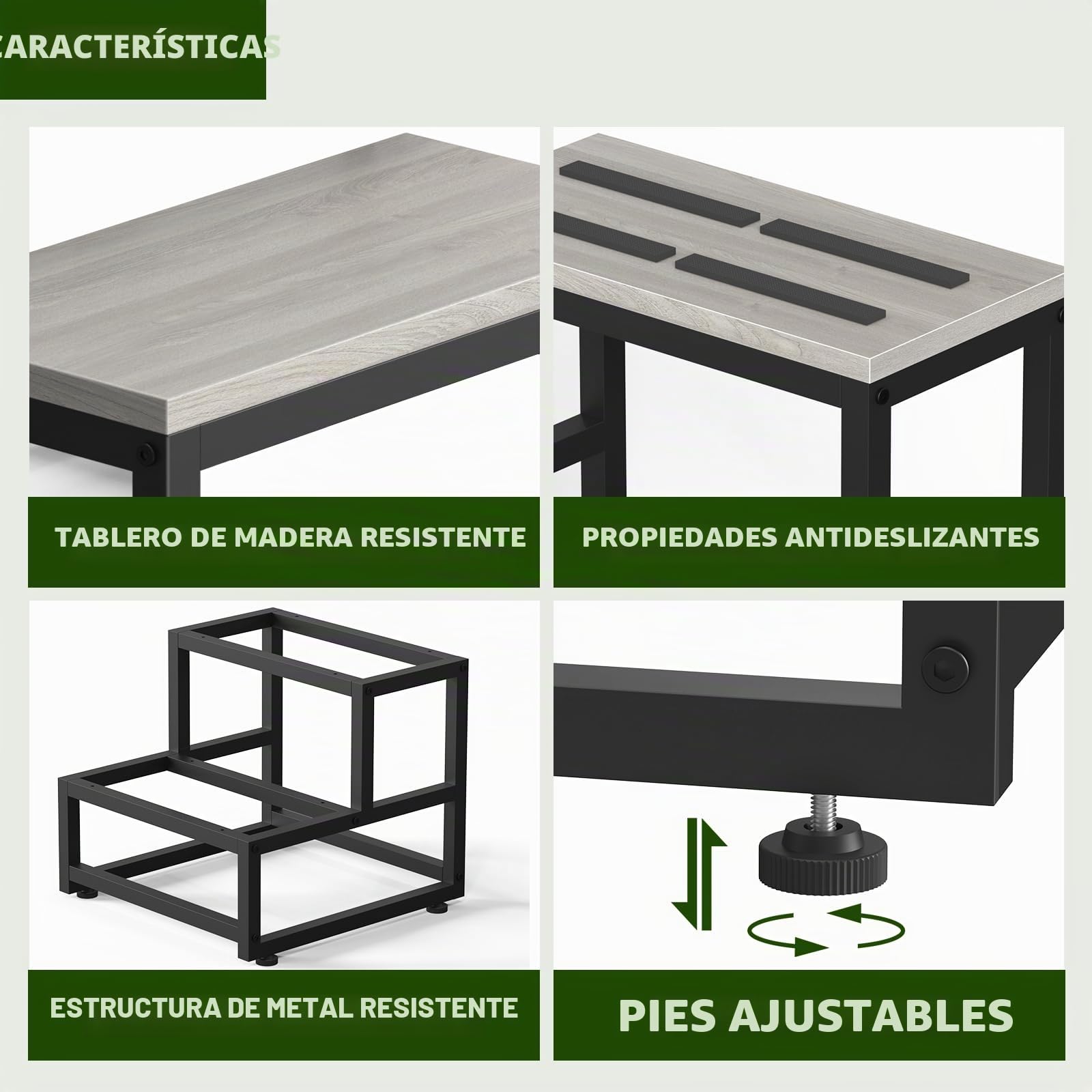 LIANTRAL Taburete 2 Escalones Acero Madera 200 kg Gris Negro