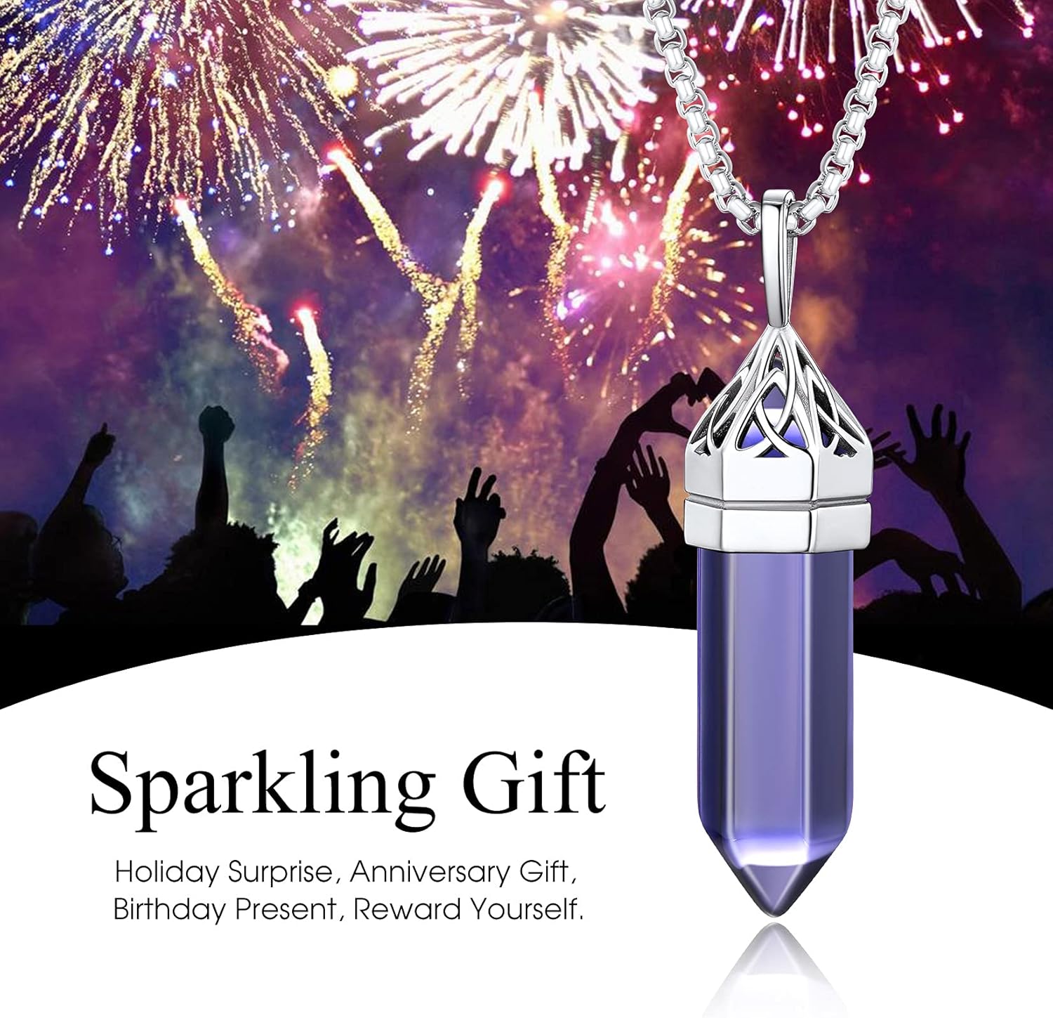 Bestyle Healing Crystal Pendant Celtic Knot Neckclace-Hexagonal Synthetic Birthstone for 12 Months, Celtic Love Statement Gemstone Jewelry - Image 5