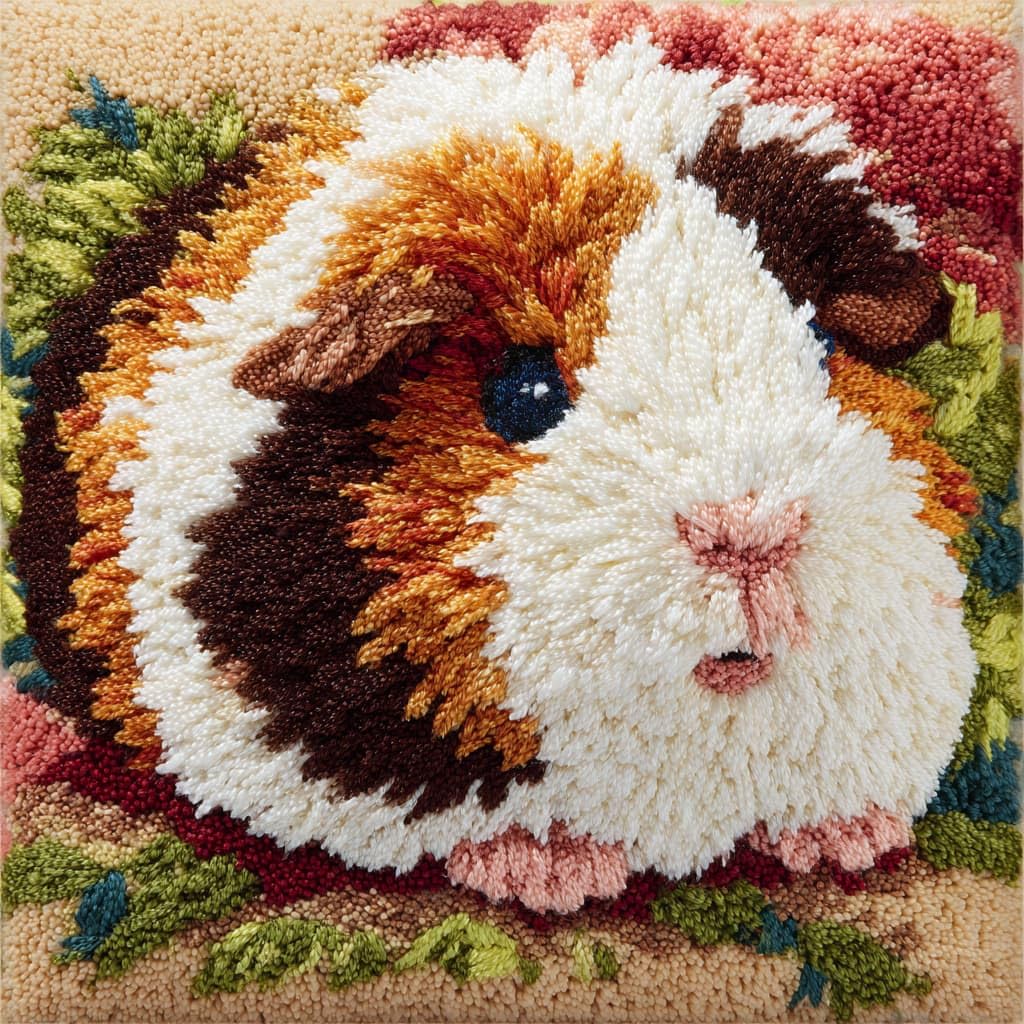 Taxpy DIY Latch Hook Cushion Kits, Animal Guinea Pig DIY Latch Hook Embroidery Set Crochet Needlework Crafts Pillow with Printed Canvas 43x43cm