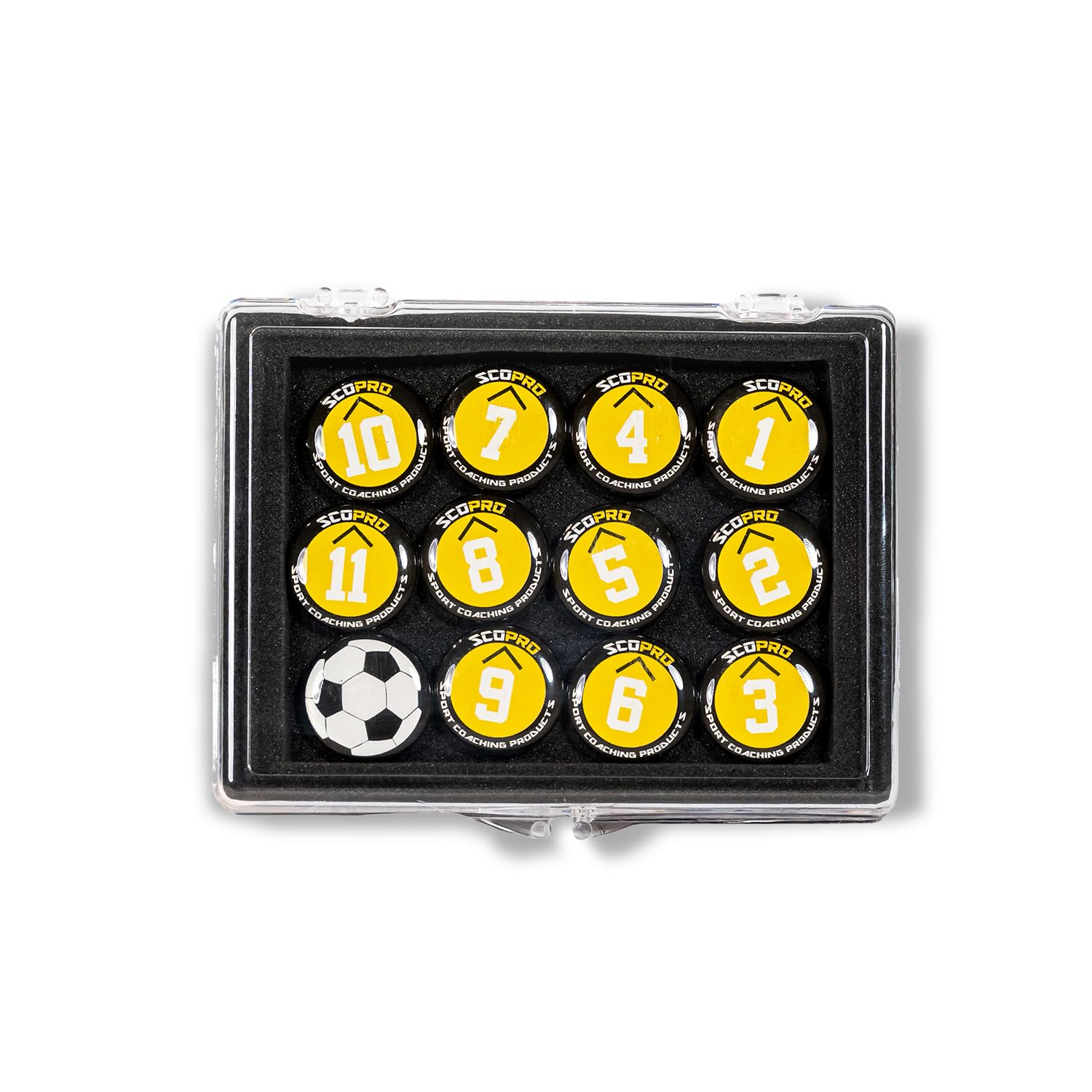 SCOPRO Soccer Coaching Magnets, Numbered Magnetic Player Markers for Soccer Coaching Board and Dry Erase Board Training, Yellow