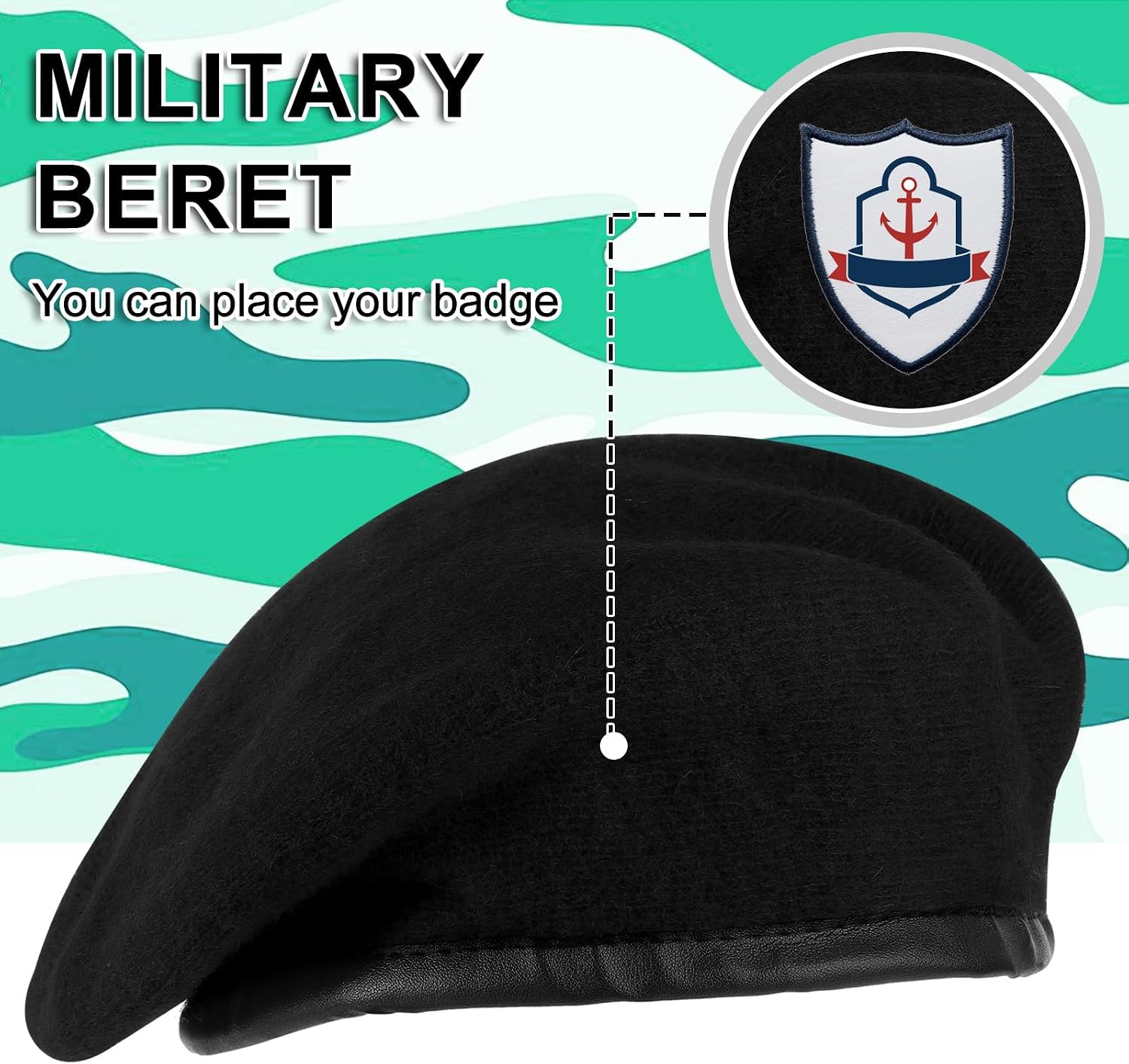 Zhehao 2 Pcs Military Beret for Army Style Men Berets Hat Adjustable Wool Vintage Hats with Leather Trim for Men Women