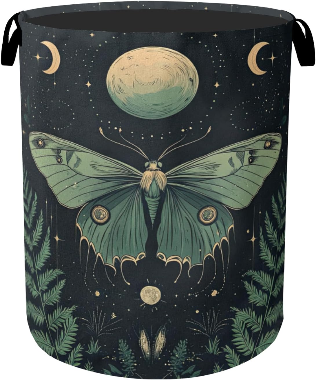 Gothic Moon Moth Foldable Laundry Hamper - Waterproof Fabric Storage Basket with Handles, Clothes Hampers for Laundry,Bedroom,Dorm