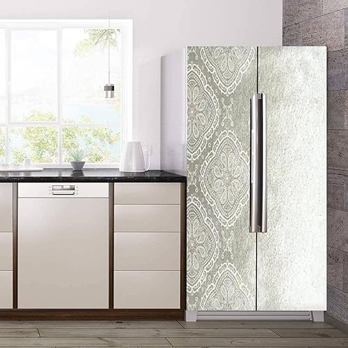 Miniatura 2 de Juego de envoltura de vinilo autoadhesivo para nevera, diseño de acuarela azul, mandalas dibujadas a mano negras, redondos, garabatos tribales