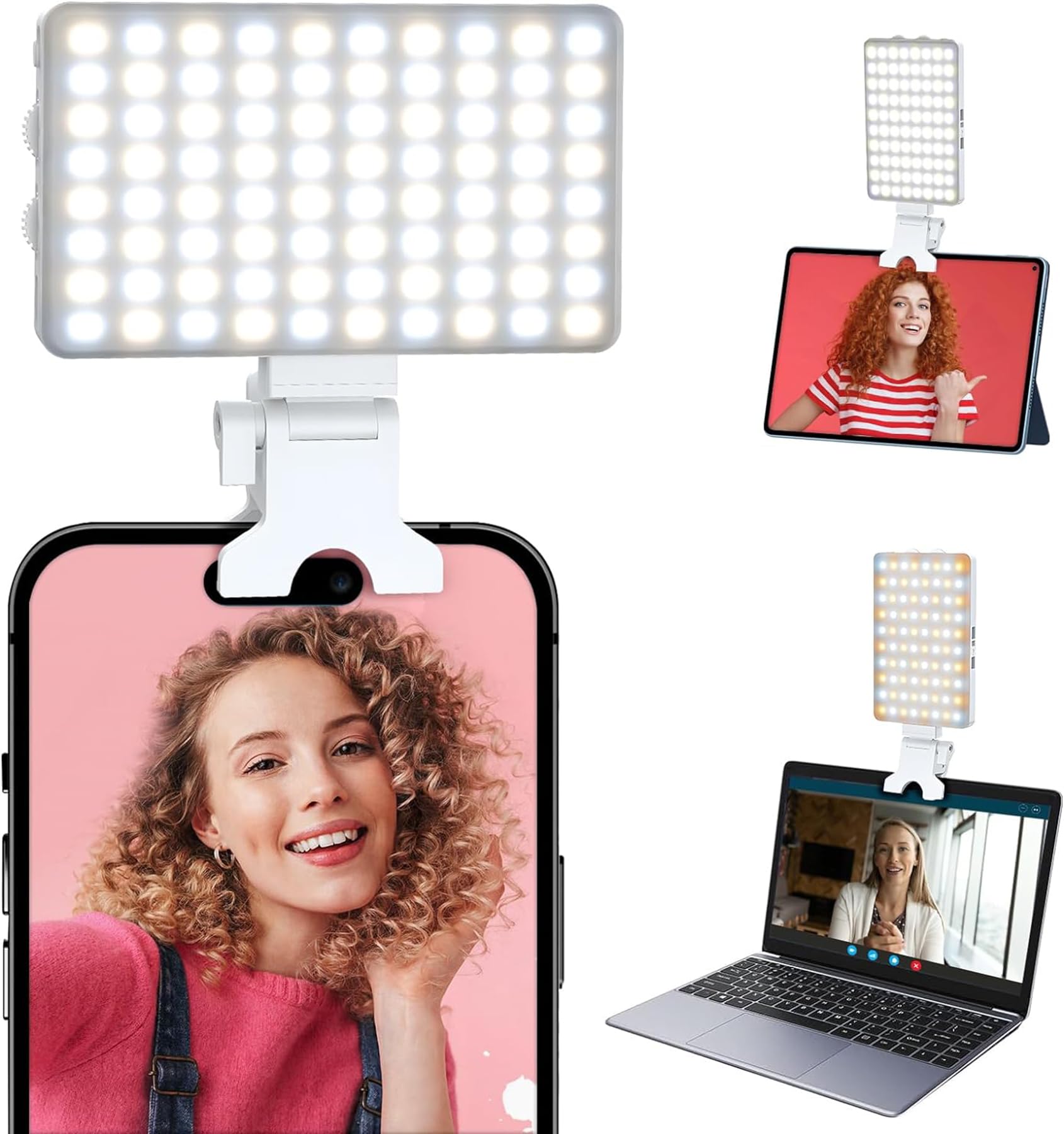 Nnewvante LED Selfie Light with Clip, 80 LED Light with Adjustment Modes, 5000mAh Phone & Laptop Light for TikTok, Makeup, Live Broadcast