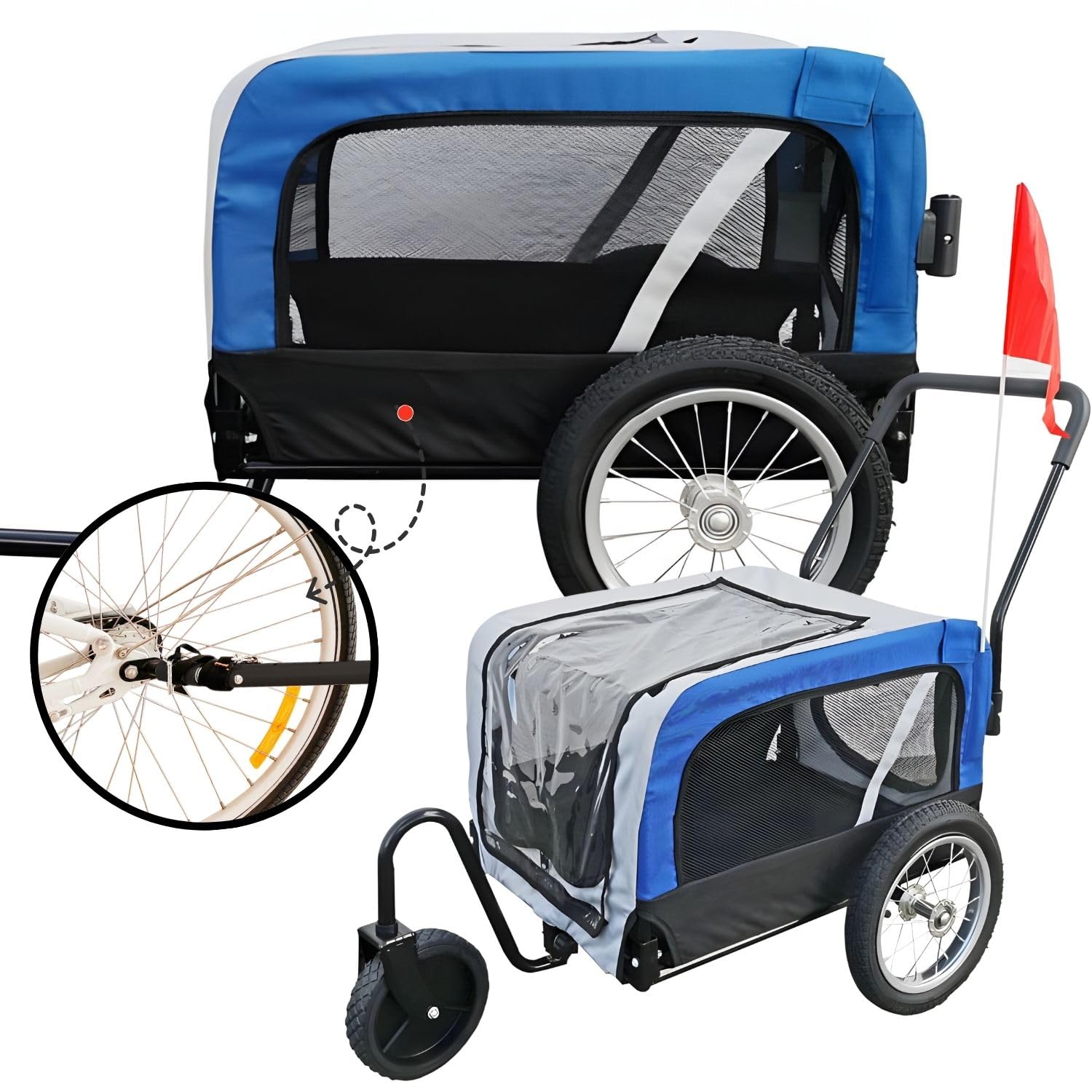 Hundeanhänger 2in1 Fahrradanhänger Hundetransporter - Red Loon Mini Anhänger & Jogger/Buggy blau - Radanhänger Fahrrad Transporter Hundebuggy - inkl. Fahne