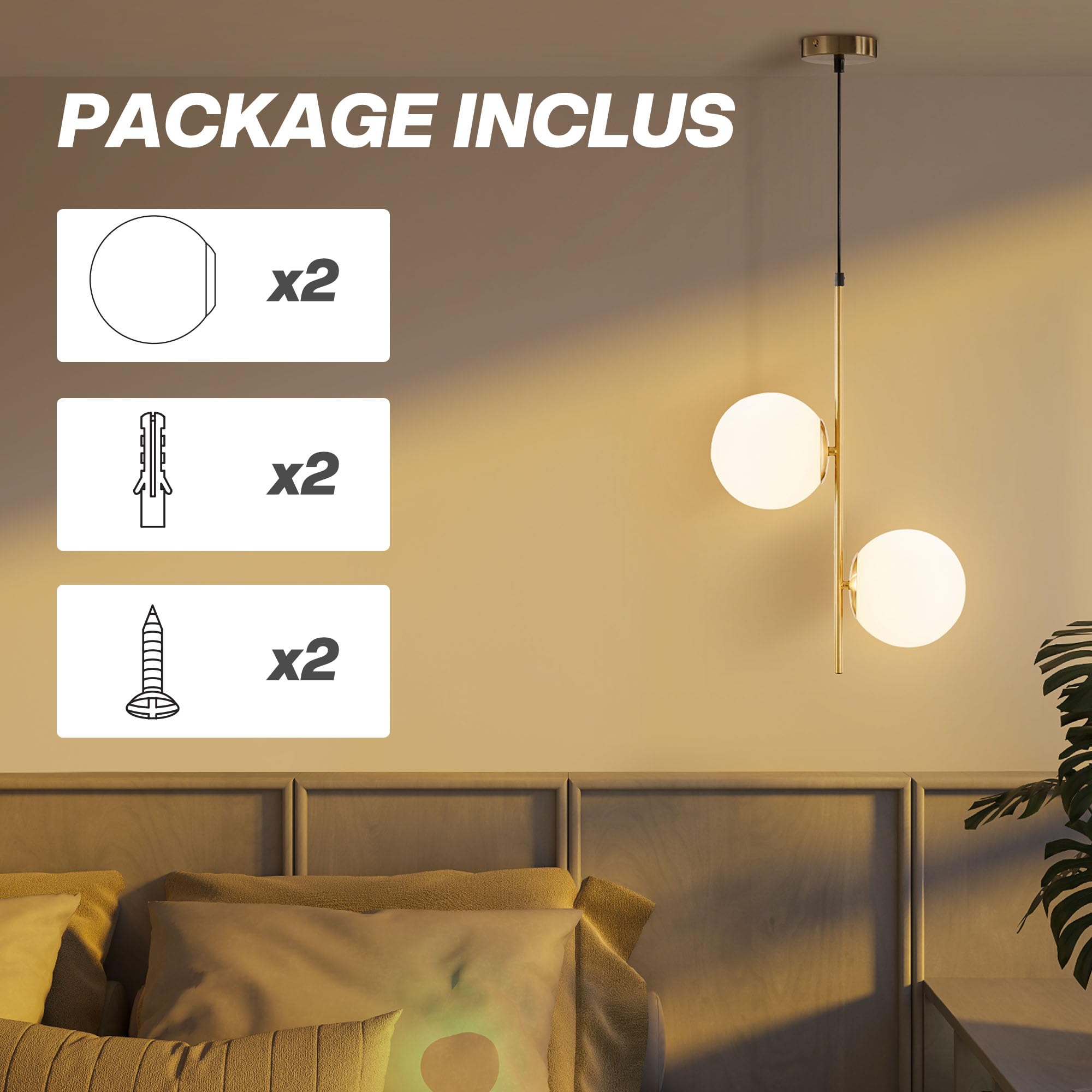 HOMCOM Suspension luminaire moderne double-tête, lustre plafonnier avec lumière suspendue réglable pour salon, entrée, finition dorée