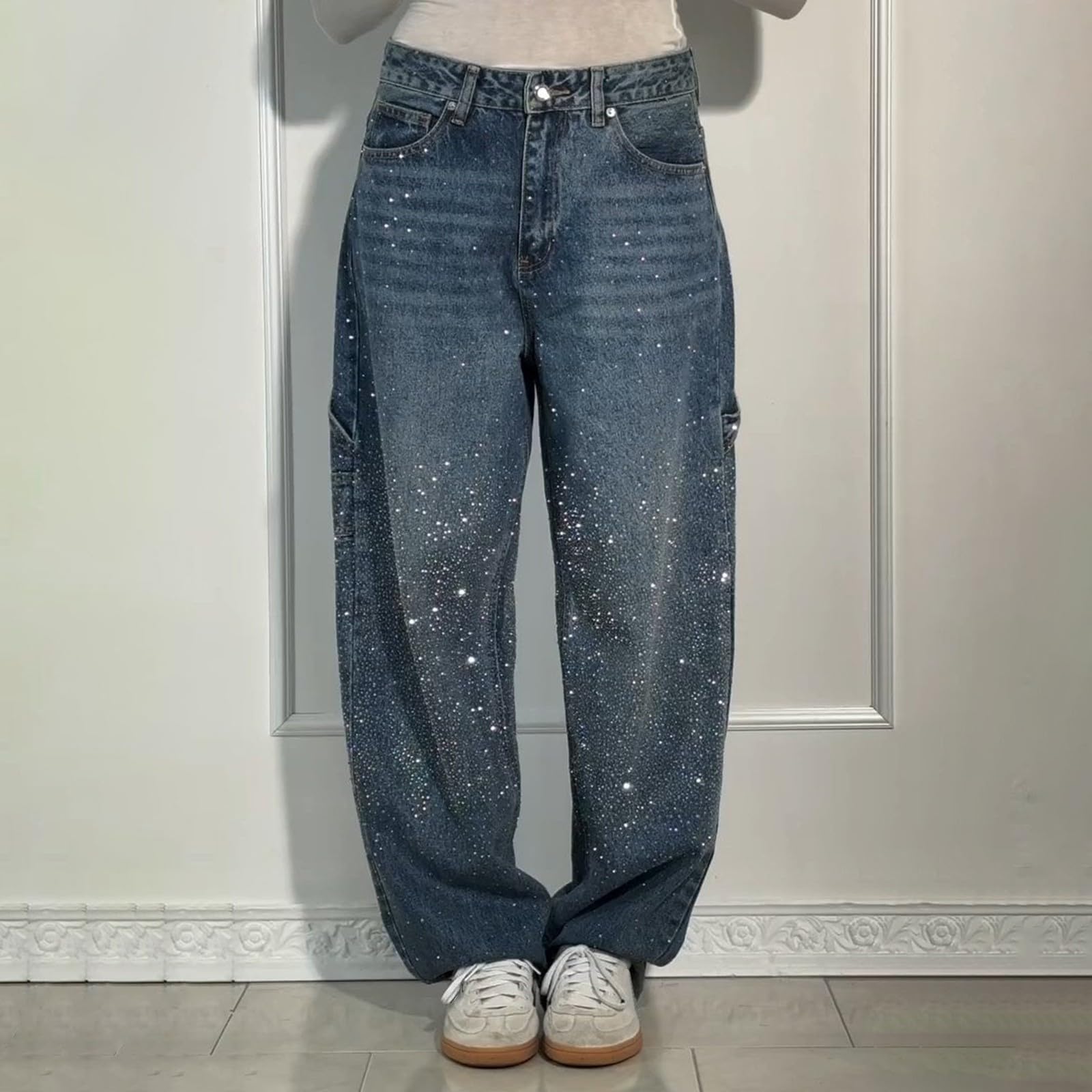 Jeans Donna Leggeri Jeans Vita Alta Larghi Casual Pantaloni Denim Baggy Curvy Leggeri Wide Leg Pantaloni Elasticizzati Gamba Larga Taglie Forti Eleganti Streetwear Y2k Moda Push Up