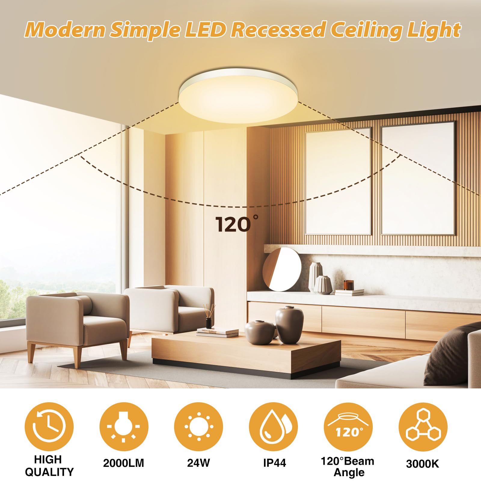 Plafoniera LED Soffitto 24W Lampada da Soffitto 3000K 2000LM Plafoniera Bagno IP44 Impermeabile Ø28CM Rotonda Lampadario LED Moderna Luce Soffitto per Cameretta, Cucina, Soggiorno, Balcone, Corridoio