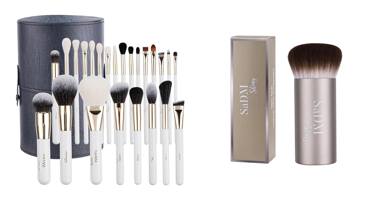 Makeup Brush Set & Kabuki Bundle - 24 Brushes, Case & Face Brush
