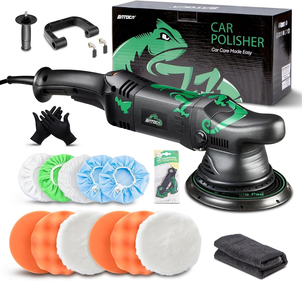 BATOCA 2026 New Dual Action Polisher, 15mm Random Orbital Car Buffer, 6 Variable Speeds (2500-5500RPM) 1100W DA Polisher with 5 inches Foam/Wool Pads, Polishing Bonnet for Polishing