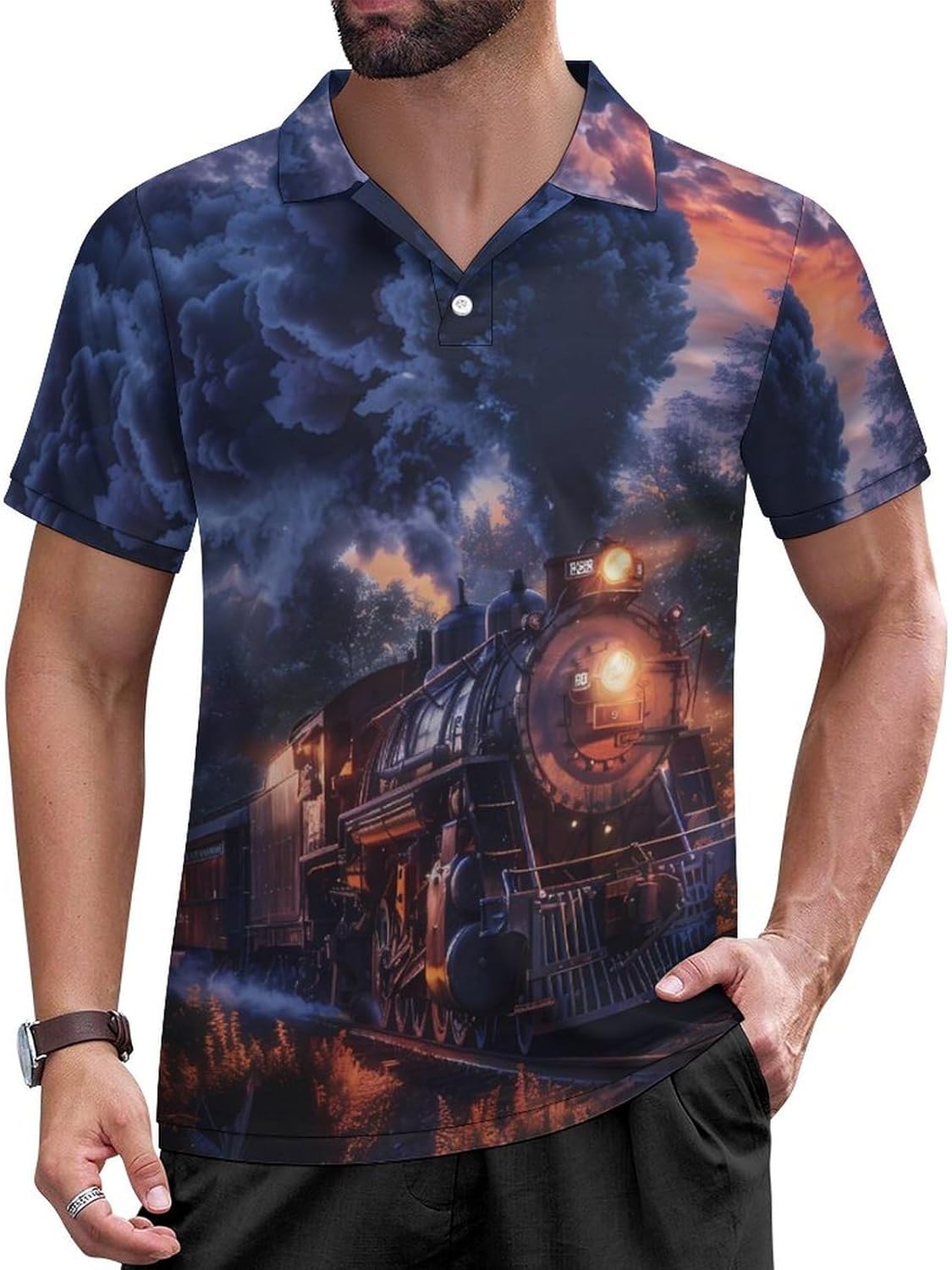 Train The Express U.S Railroad Men's Short Sleeve Polo Shirts Athletic Golf Shirt Casual T-Shirt