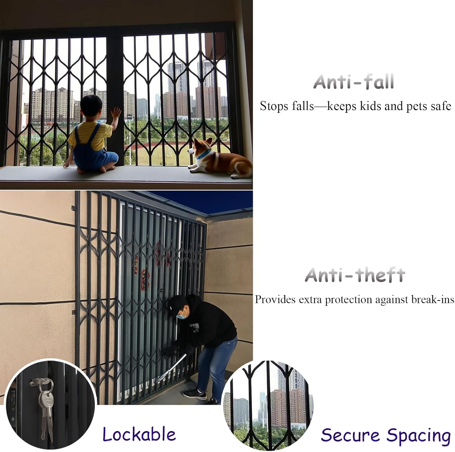 Retractable Balcony Security Bar & Window Grill, 59x20in Safety Screen for Sliding Doors, Fall Prevention Netting, Home Window Protection (W150xH50cm)