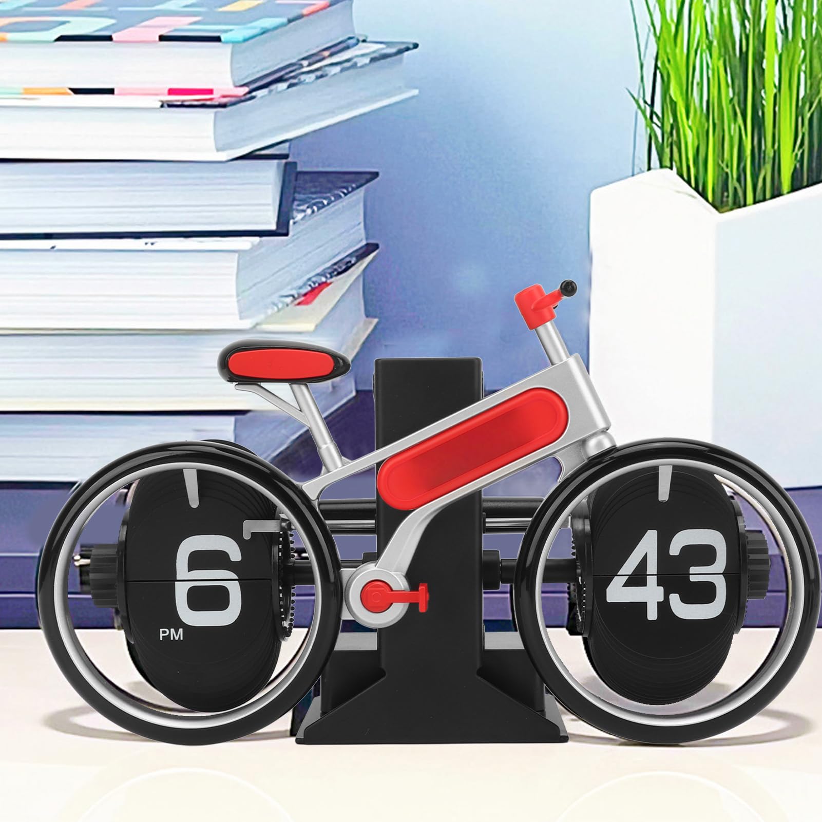 Asixxsix Zegar z klapką rowerową, Mechaniczny Zegar z automatyczną klapką do Automatycznego Przewracania Stron, na Biurko w Stylu Retro z łatwymi do Odczytania Liczbami Stress Relief Wystroju