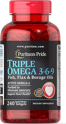 Miniatura 1 de Aceite de pescado triple Omega 3-6-9 lino y borraja apoya la salud del corazón y las articulaciones saludables 240 unidades por Puritans Pride