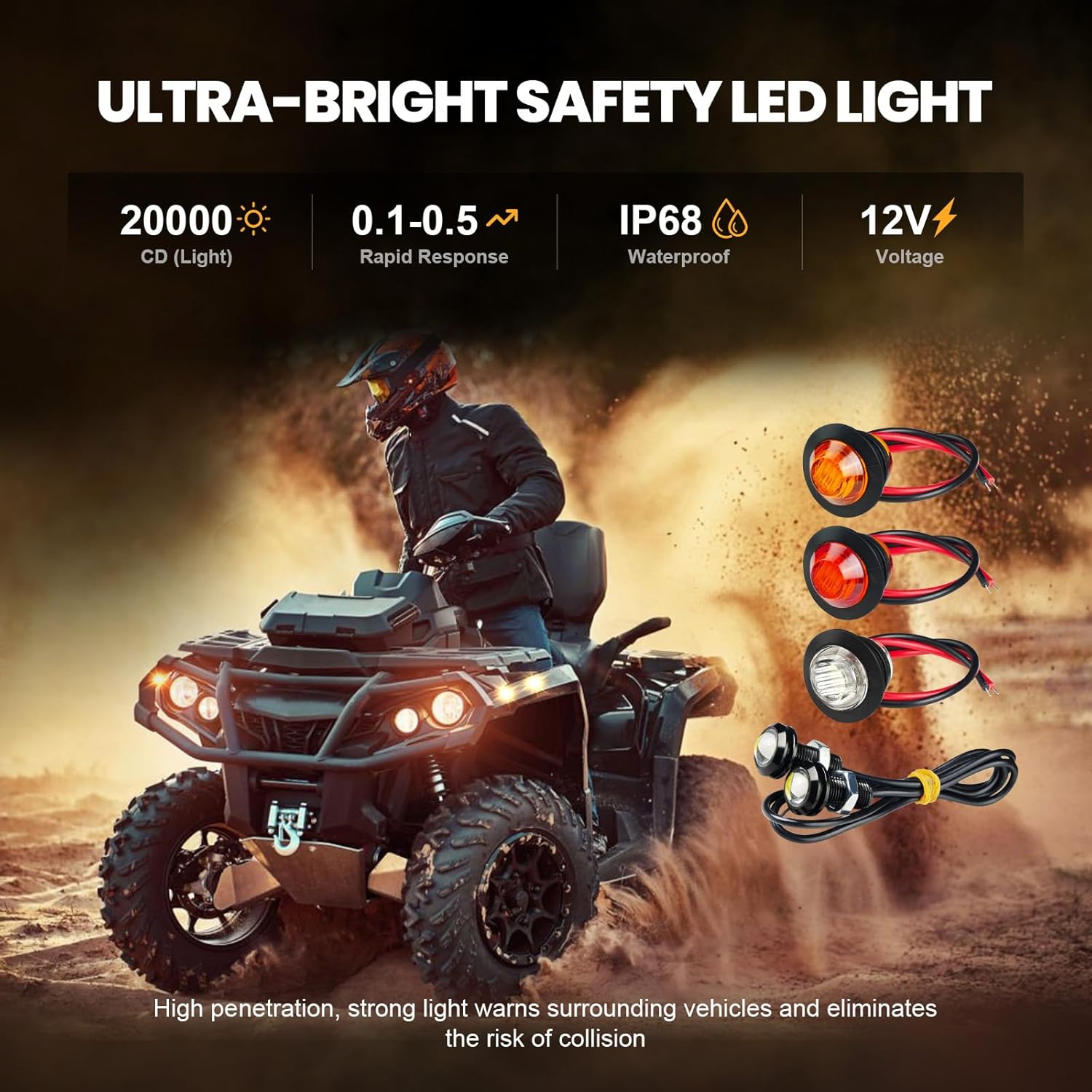 UTV Turn Signal Kit with Horn, ATV SXS Blinker Kit with Brighter LED Lights&110DB Horn&Rocker Switch&Flasher Relay, Universal 12V Street Legal for Polaris, Can-Am, Kawasaki, Golf Cart