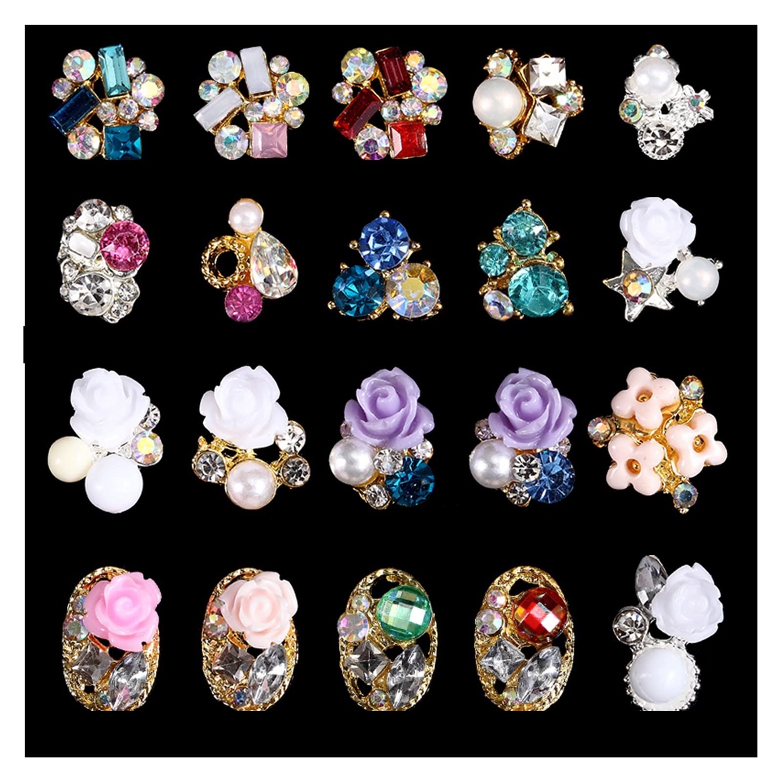 200 pz Lega 3D Nail Art Rose Fiori di Fiori di Gioielli Unghie Cristallo Strass Fiocchi/Fiori/Rose Unghie Decorazioni in Pietra Accessori, wanglan
