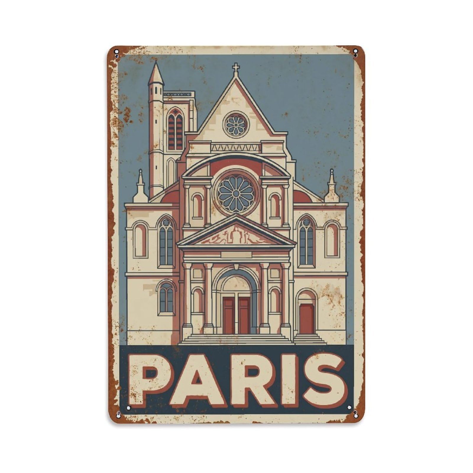 Vintage Travel Paris Église Saint-Étienne-du-Mont Church Rusted France Metal Tin Sign Plaque Wall Decor for Cafe, Club Bar, Office, Home Garden Metal Poster 8x12Inch