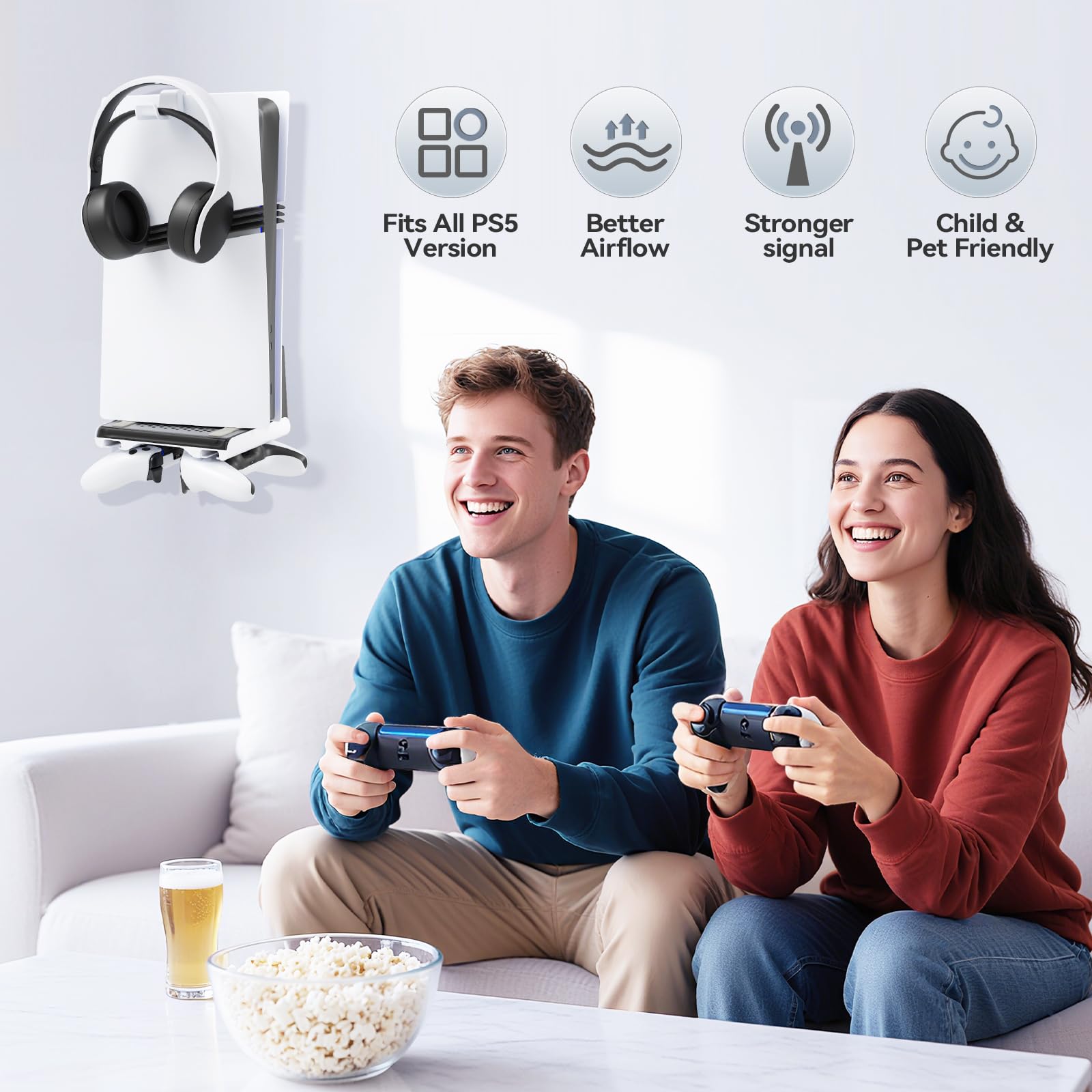 Support Mural PS5 pour Console PlayStation 5 Original/Slim/Pro, Support PS 5 Vertical et Accessoires avec Support Casque, Rangement Espacé-Économique et Organisation Salle de Jeu