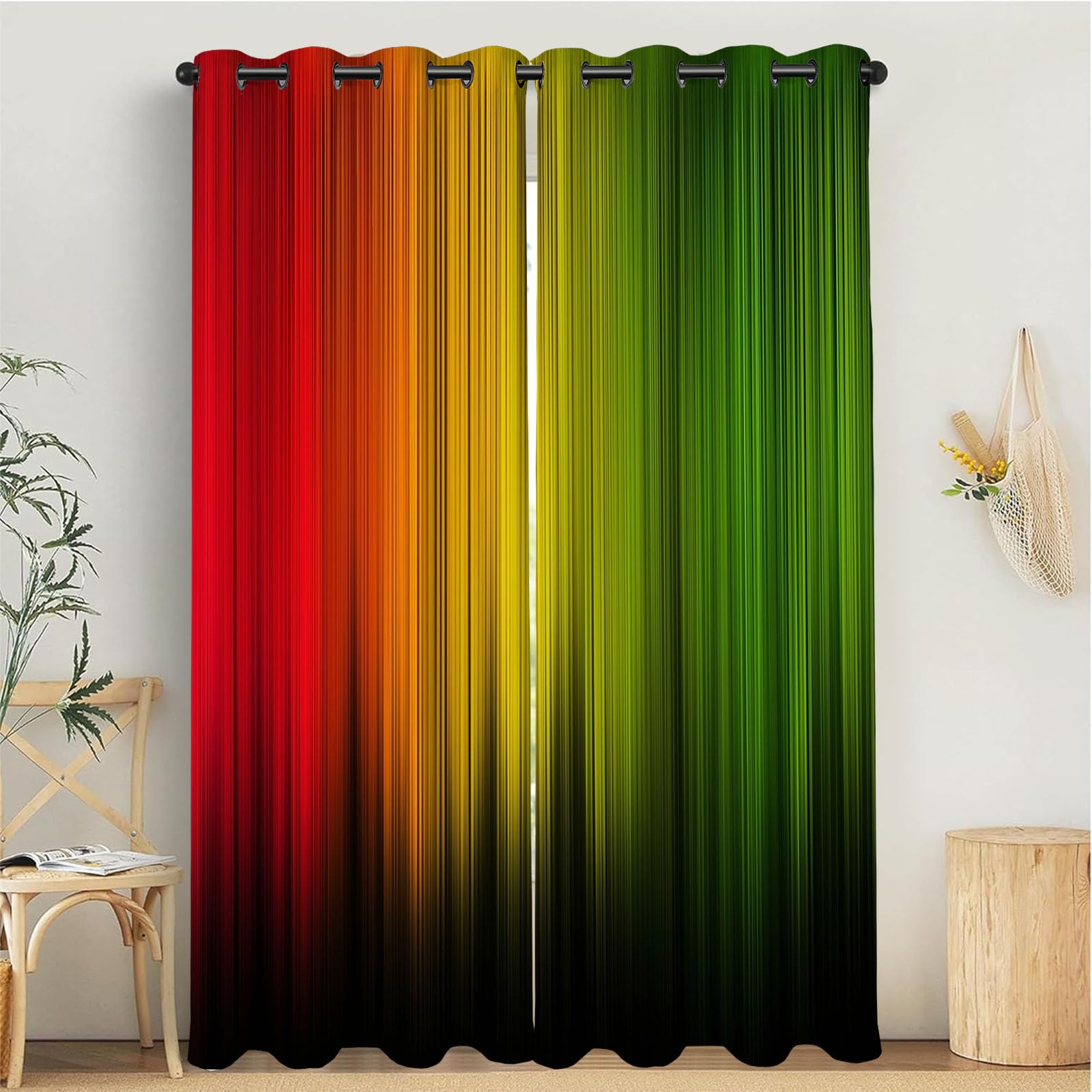 Rideaux occultants anti-vis-à-vis dégradé rouge vert 132x213cm isolant phonique chambre