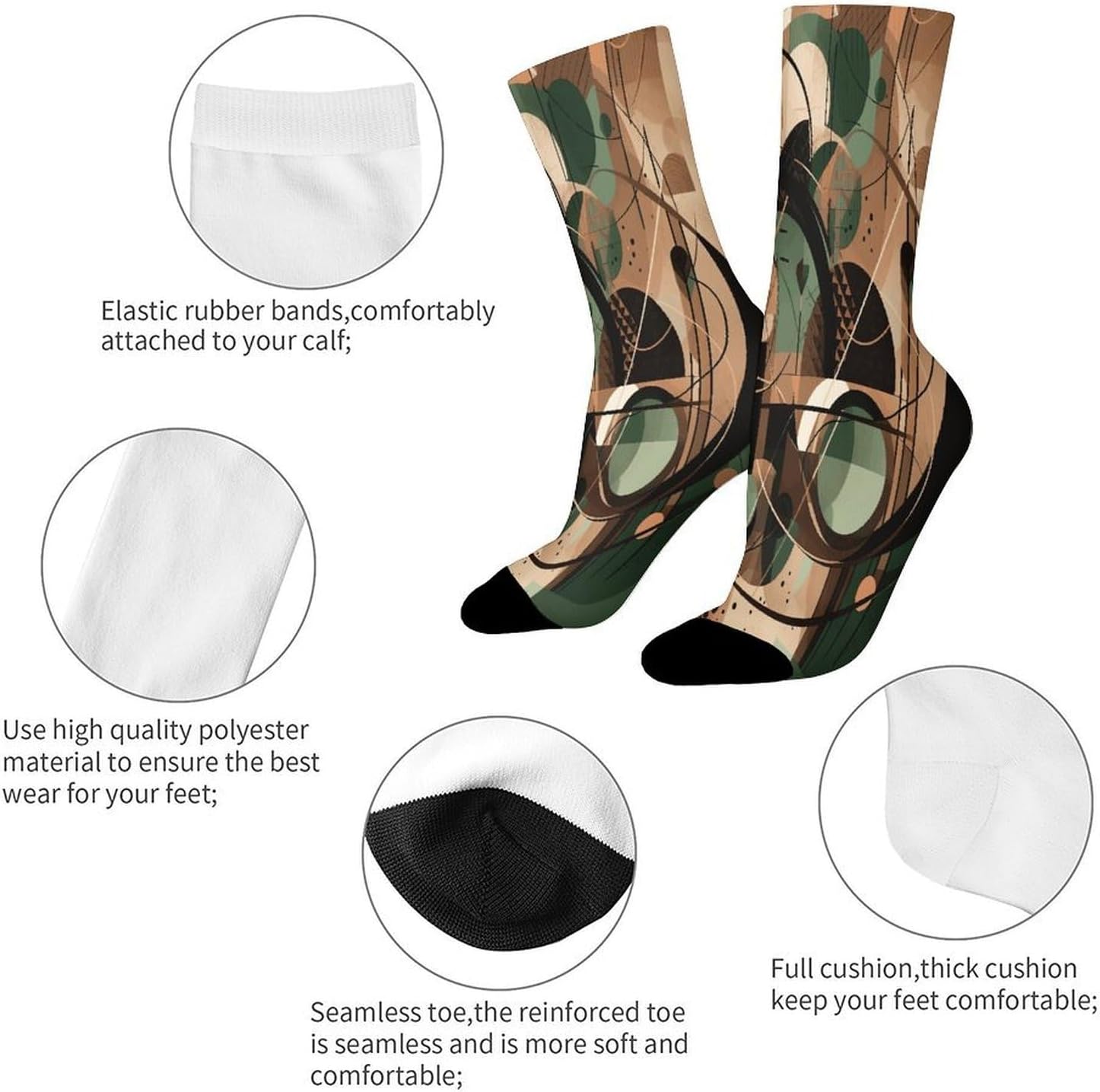 Green Circle Pattern Crew Sock High Stocking Grippy Socks | Socks for Men & Women,Stockings-Long Thin Tube Sports, Breathable Soft Athletic for Nurses,Travel