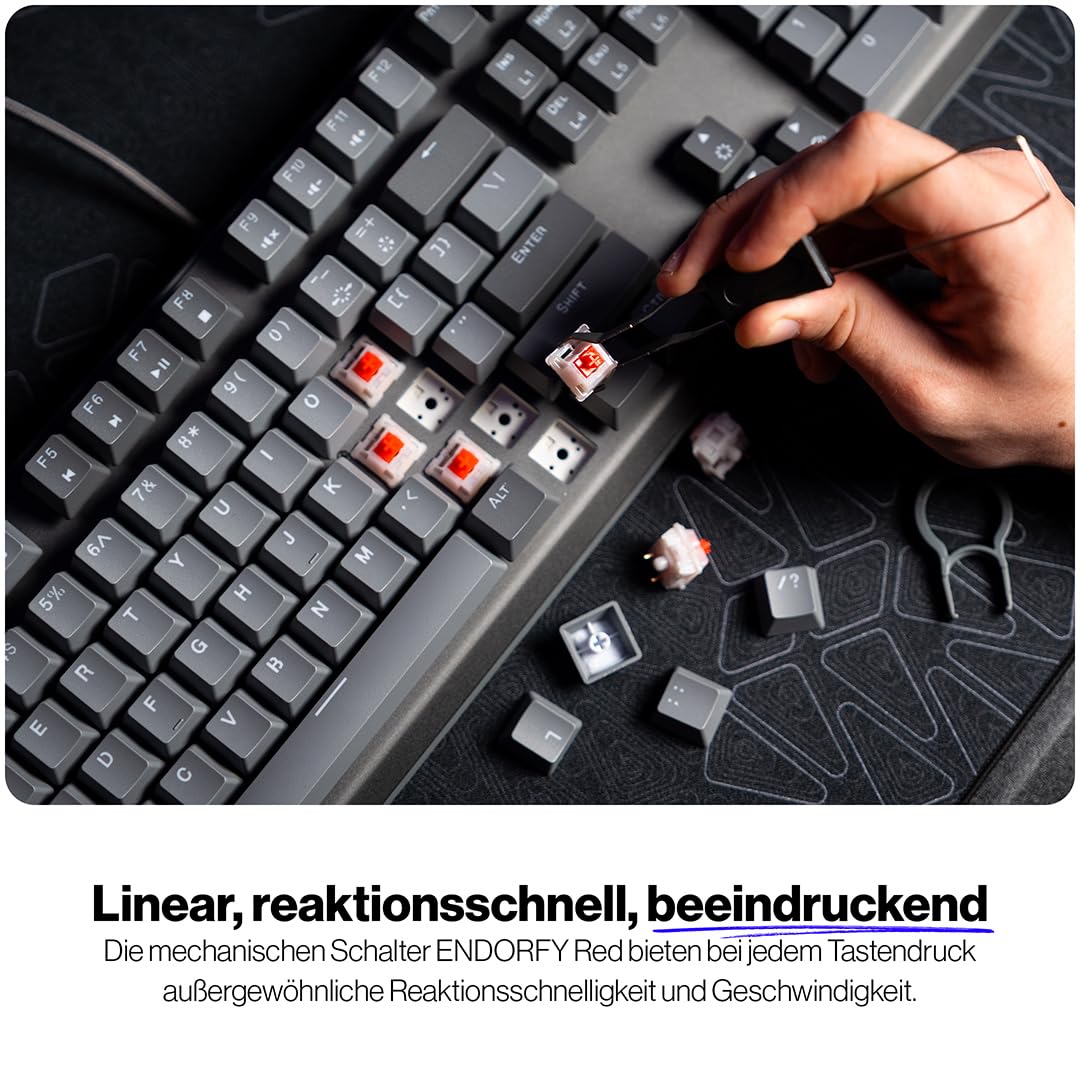 ENDORFY Thock V2 DE, QWERTZ, Red switches by Gateron, hot-swap, Lautstärkeregler, Mute-Funktion, Software, Aluminiumoberteil, programmierbare Makros