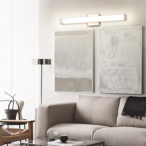 Miniatura 7 de YHTlaeh Lámpara de tocador de baño cuadrada de latón cepillado LED de 24 pulgadas, 14 W, 5 CCT, temperatura de color ajustable, accesorios de