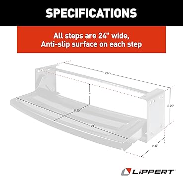 Lippert Components Radius 24 Single Manual RV Step Assembly, 300 lbs. Anti-Slip Steps, Compact One-Hand Expand or Collapse, Black Powder Coat, Travel Trailers, 5th Wheels, Campers - 432678