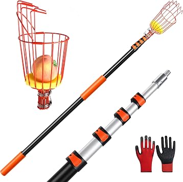 26FT Reach Fruit Picker Pole with Basket Telescoping5-20 Foot