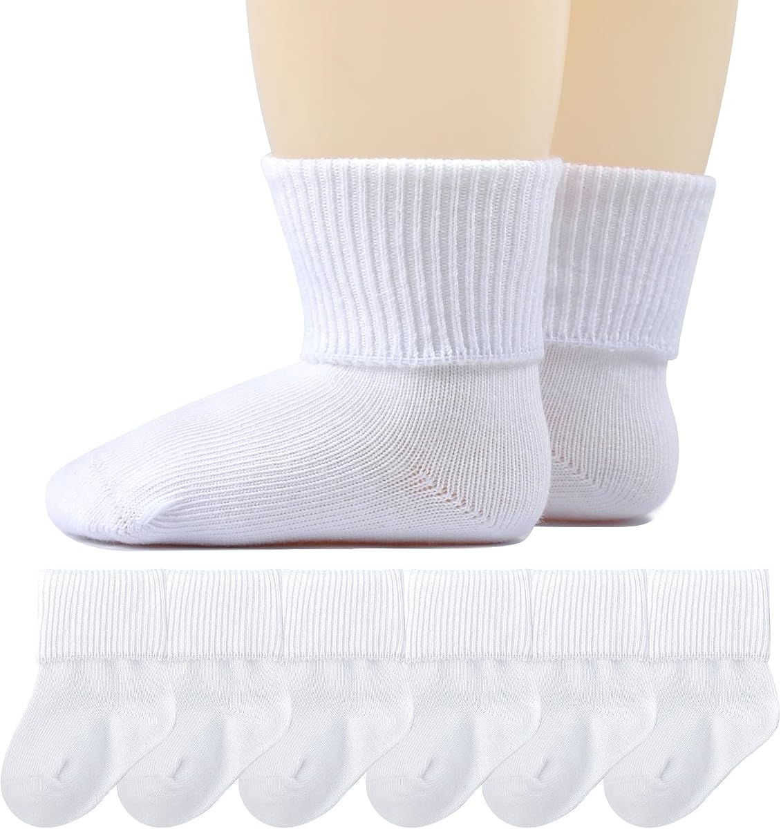 Baby Socks Girls Seamless Crew Newborn Socks Baby Boys Infant Turn Cuff Sock Baptism 0-12 months 6 Pack