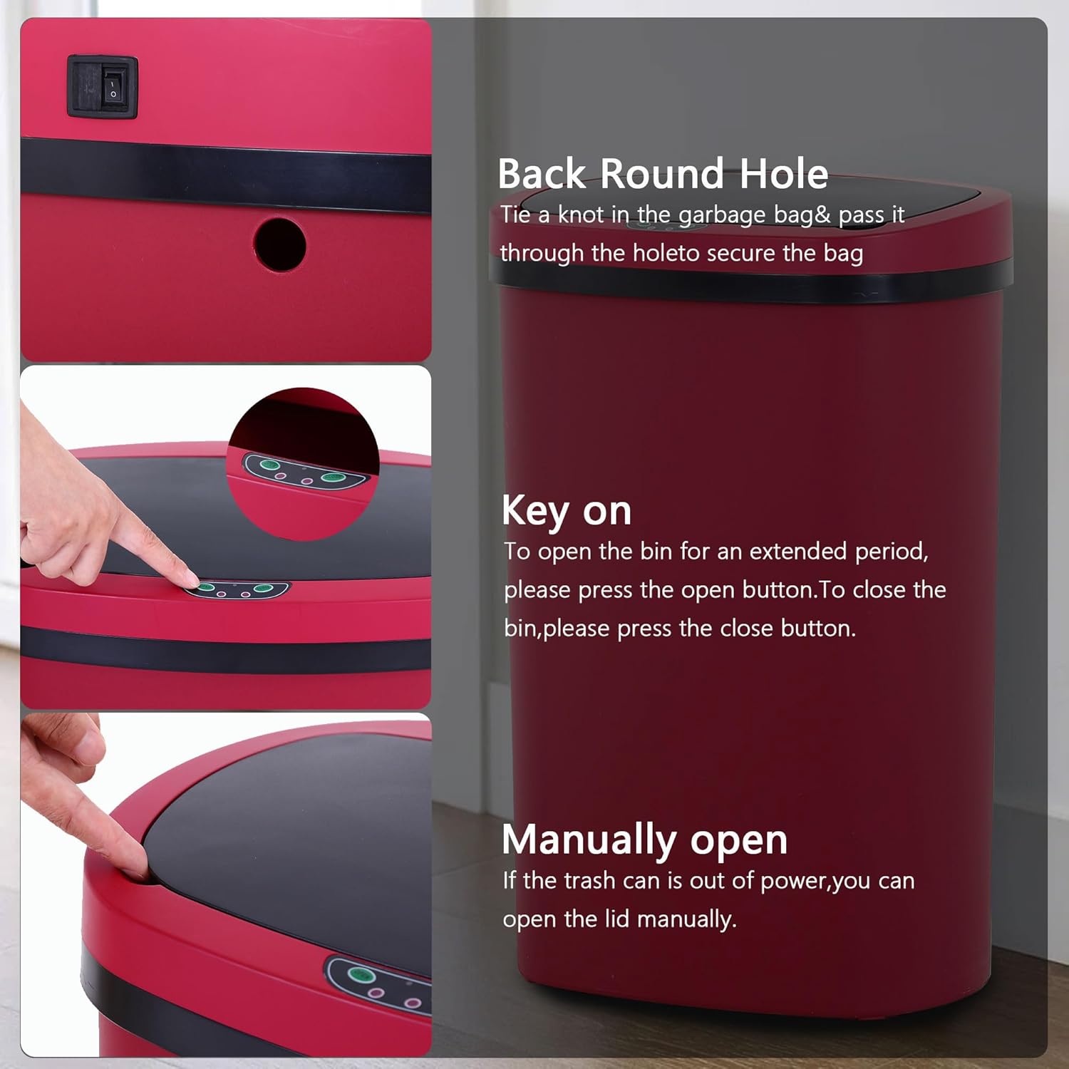 Automatic 13 Gallon Gabage Can with Lid,Bathroom Trash Can with Soft Close Lid,Touch Free Plastic Kitchen Gabage Can,Smart Cans for Kitchens,Outdoor Trash Can for Patio