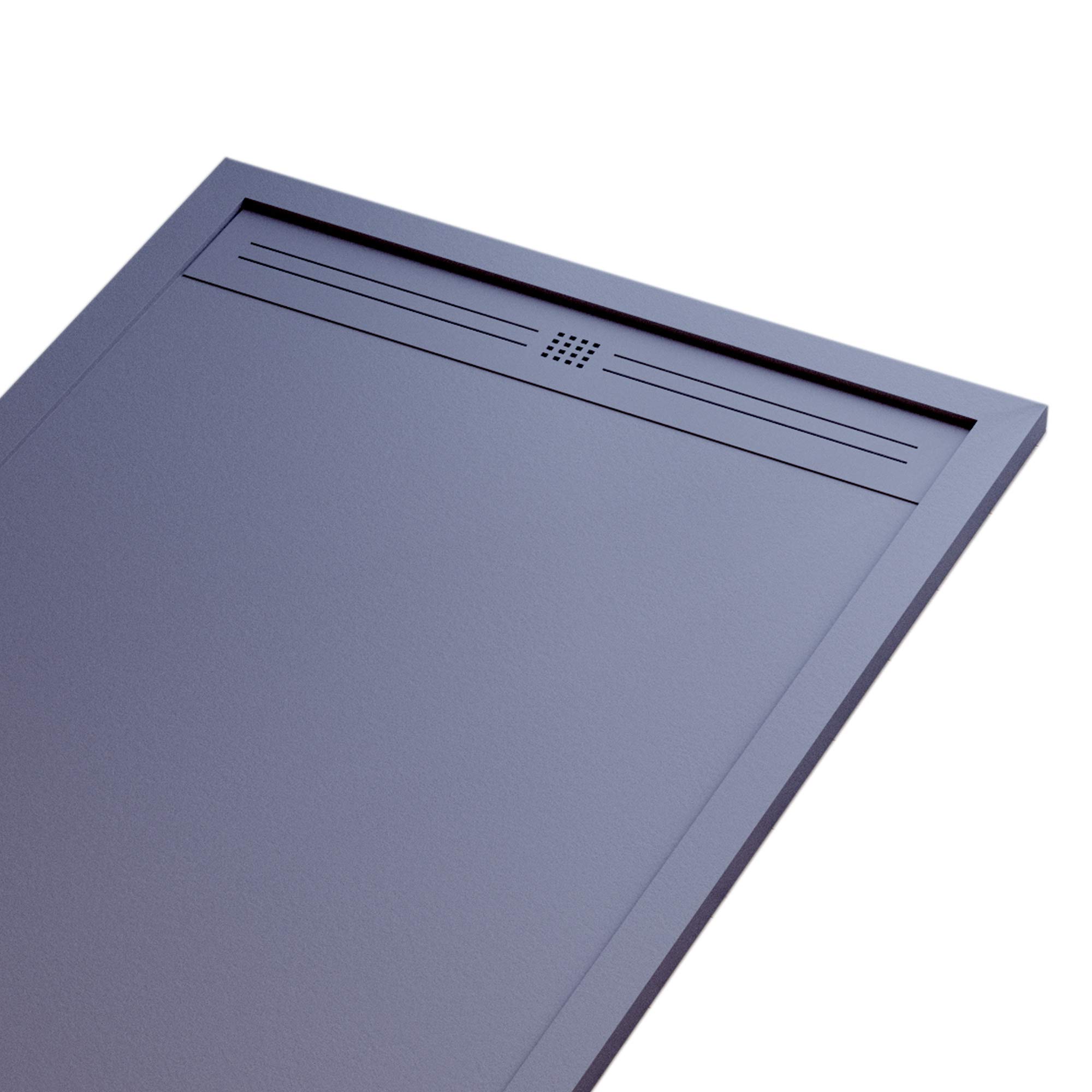 Piatto Doccia Mineralmarmo Effetto Pietra Ardesia - Modello Sun - Marmo Resina con Gelcoat - Griglia Laterale Acciaio Inox in Tinta - Colore Antracite - 70x140