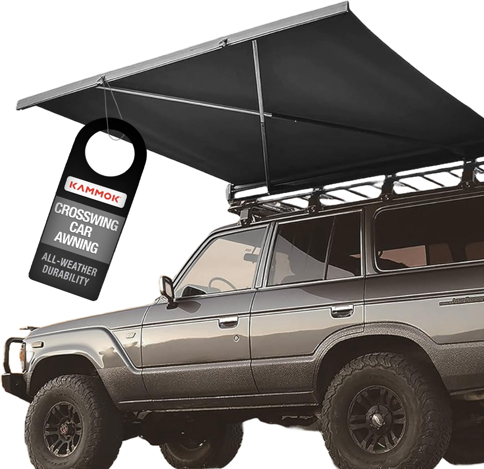 KAMMOK CROSSWING: Car Awning | Three-Second Deployment | No Supports Required | All-Weather Durability | Adjustable Coverage | Charcoal Gray 7 ft