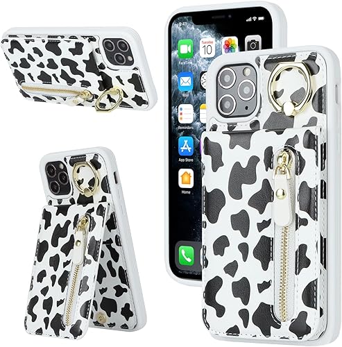 Funda para iPhone 11 Pro con tarjetero, iPhone 11 Pro Funda tipo cartera con tarjeta de crédito con anillo, cierre de cremallera, a prueba de