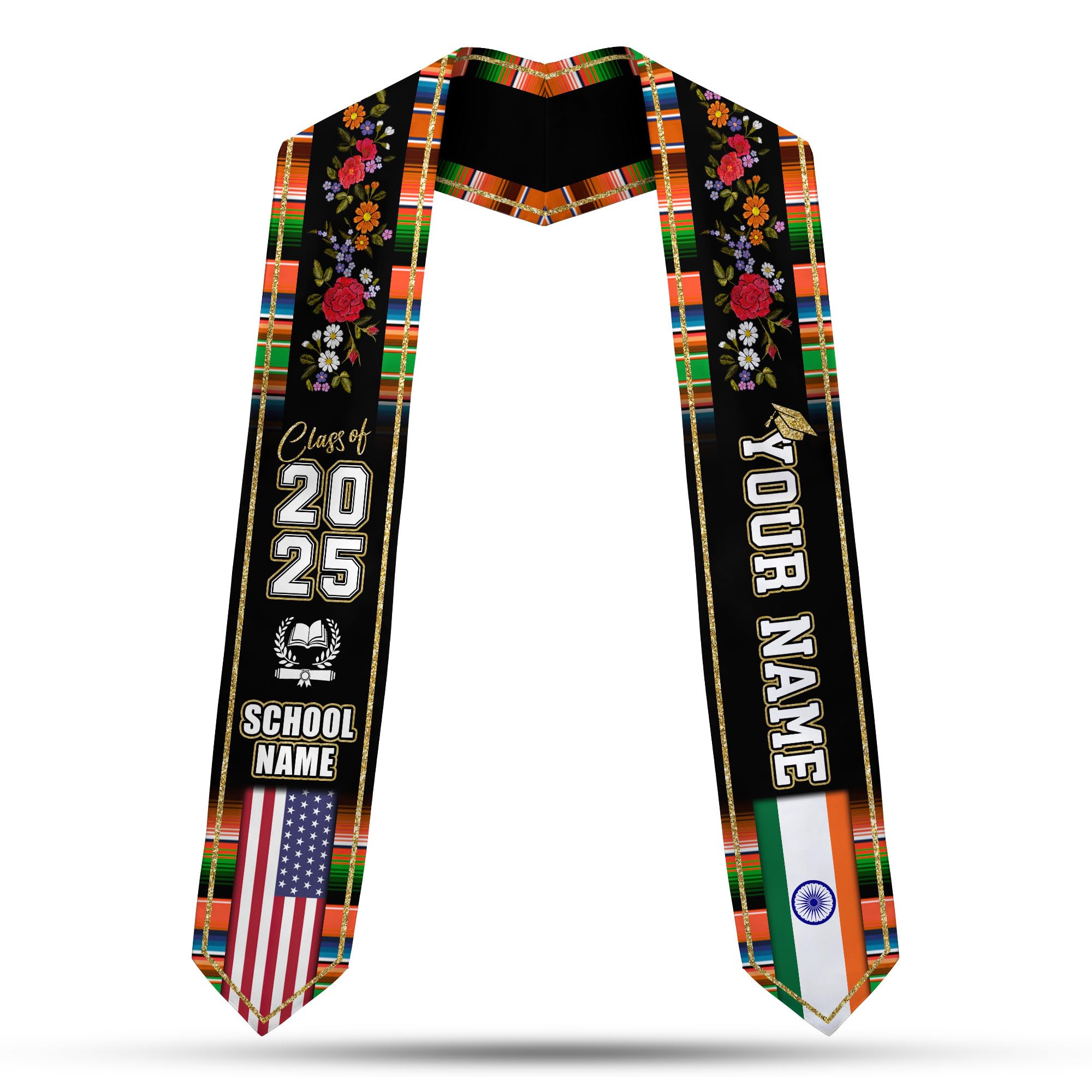 MonkeyVan Personalized India Graduation Stole, Indian Graduation Sash, India Flag Graduation Stole, Class of 2025 Id10