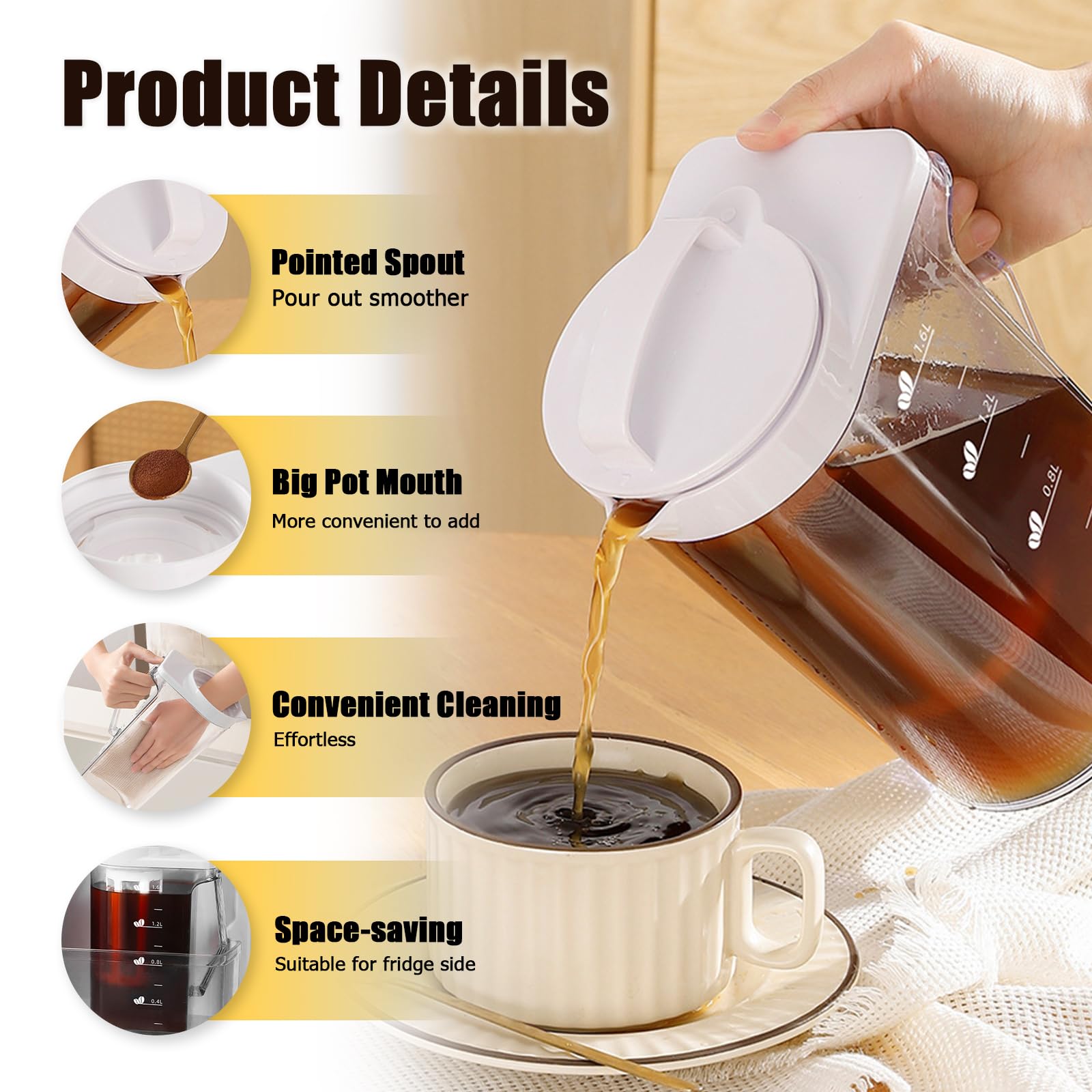 Ideal Swan Cafetière à infusion à froid 1,6 L avec filtre à maille fine, grande capacité