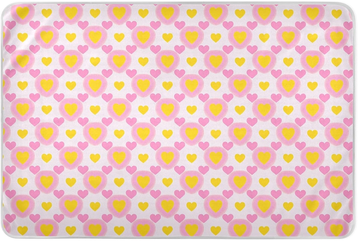 Colorful Yellow Heart Peach Extra Large Resuable Diaper Mats Water Resistant Toddler Bed Pee Pads Slip-Resistant Incontinence Pads for Toddler Kids , 52" L x 34" W
